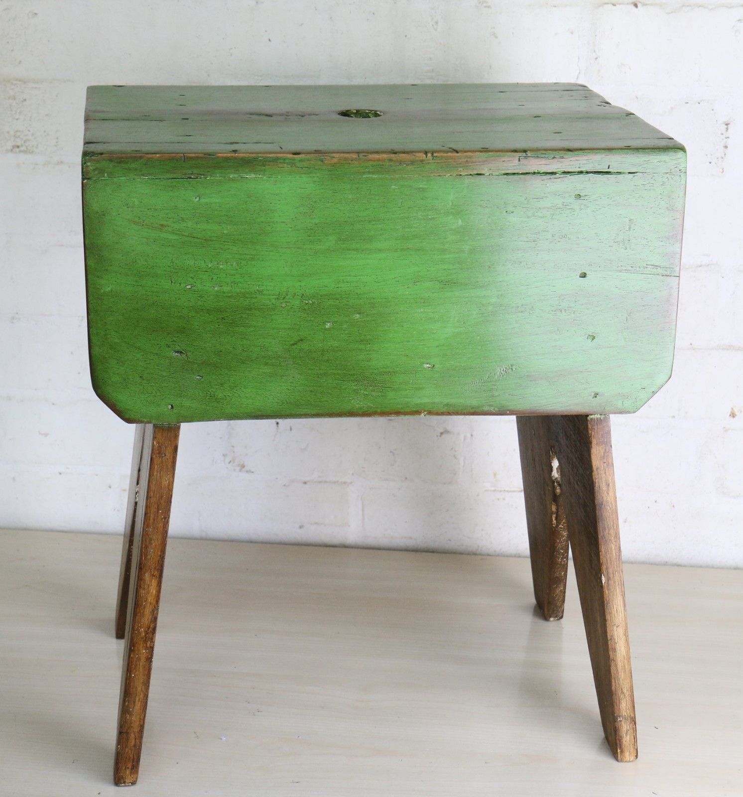 Antique Aged Wooden Stool Rural Farmhouse Original Country Style Rustic Kitchen photo 147.0