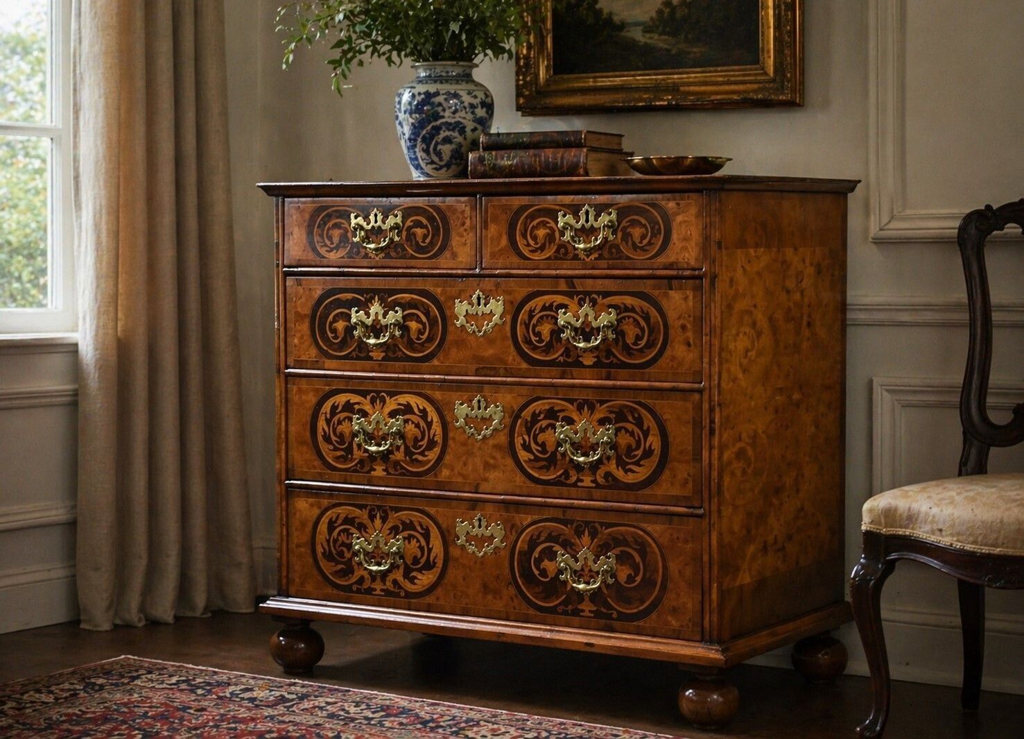 photo vinterior William & Mary Burr Walnut Marquetry Chest