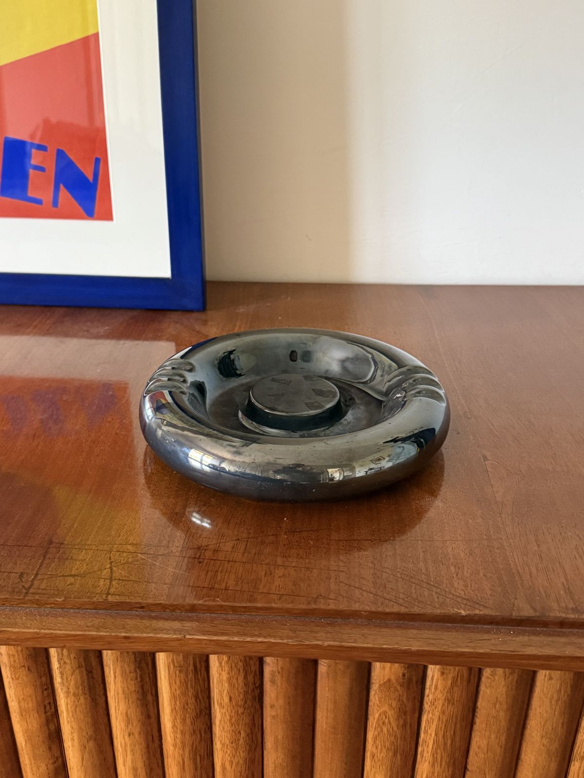 Space Age Blue Iridescent Ceramic Ashtray / Vide Poche, Italy 1970s photo for sale