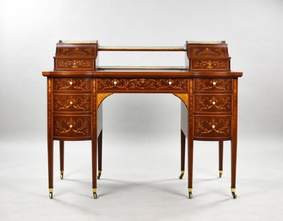 Victorian Sheraton Revival Marquetry Inlaid Carlton House Desk photo for sale