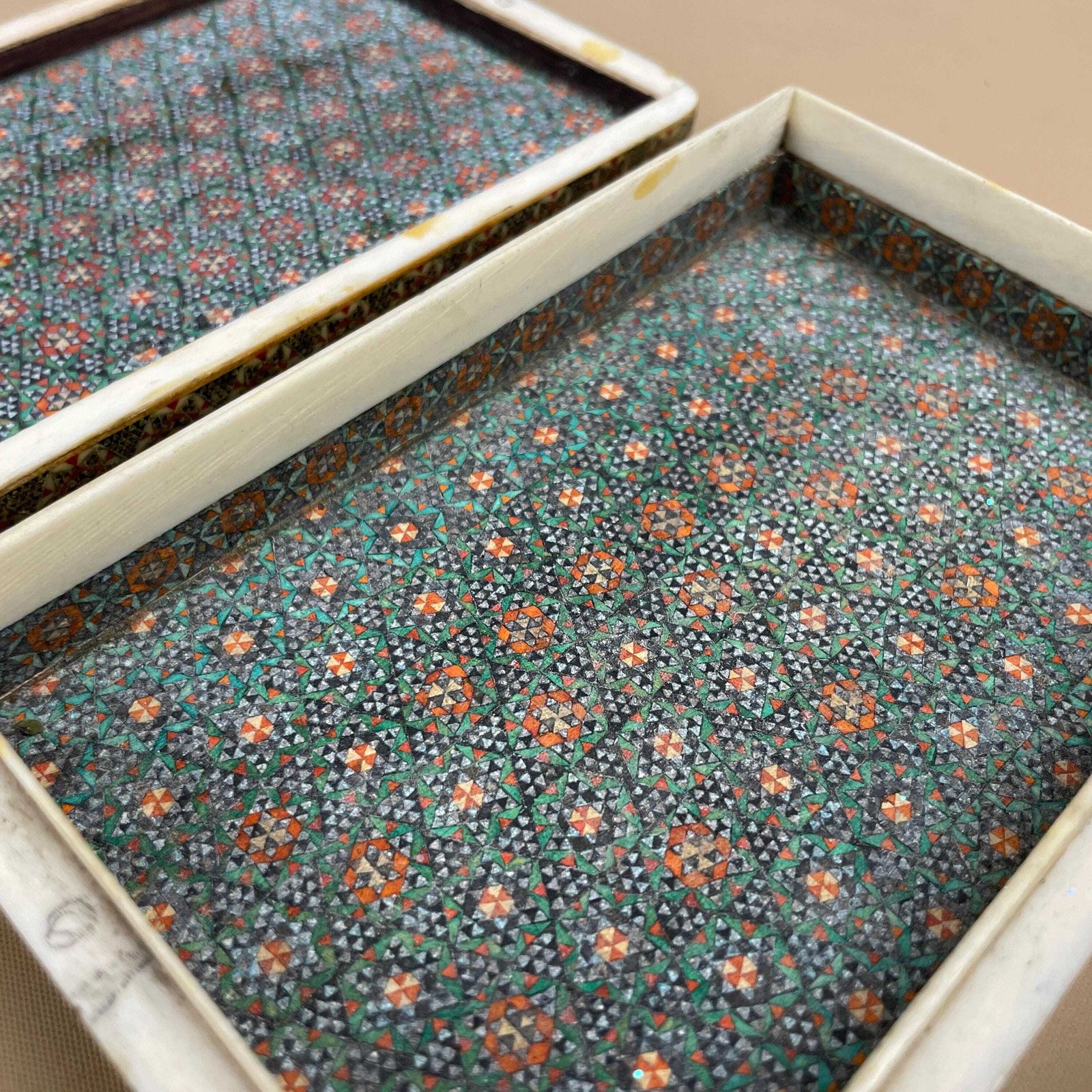 69.0 Middle Eastern Box Wooden Inlay Mosaic Pattern Trinket Jewellery Rectangle Antique Keepsake Storage Fine Detail Marquetry Hand Crafted photo