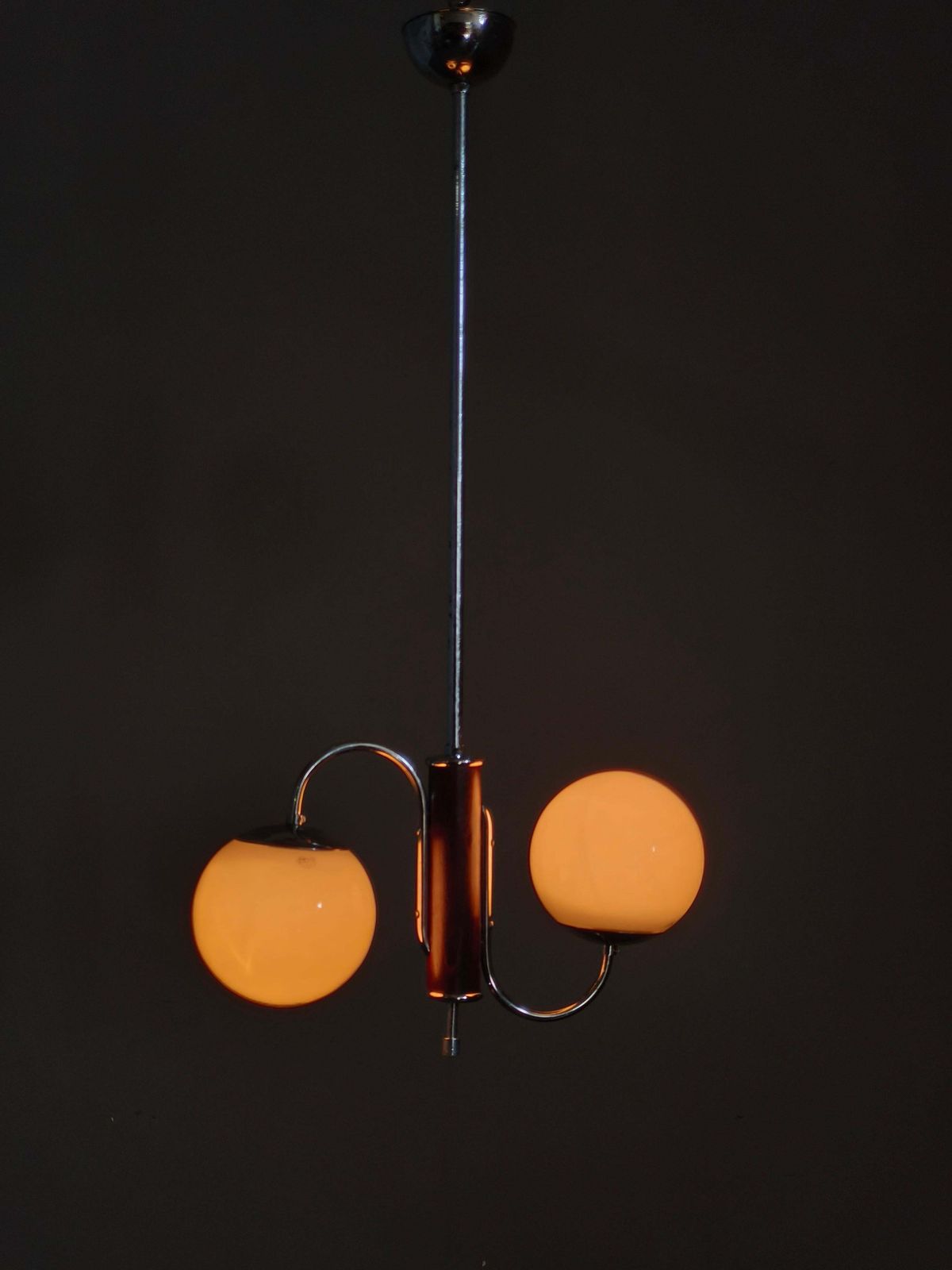 Czech Art Deco Chrome And Glass Chandelier, 1930s photo for sale