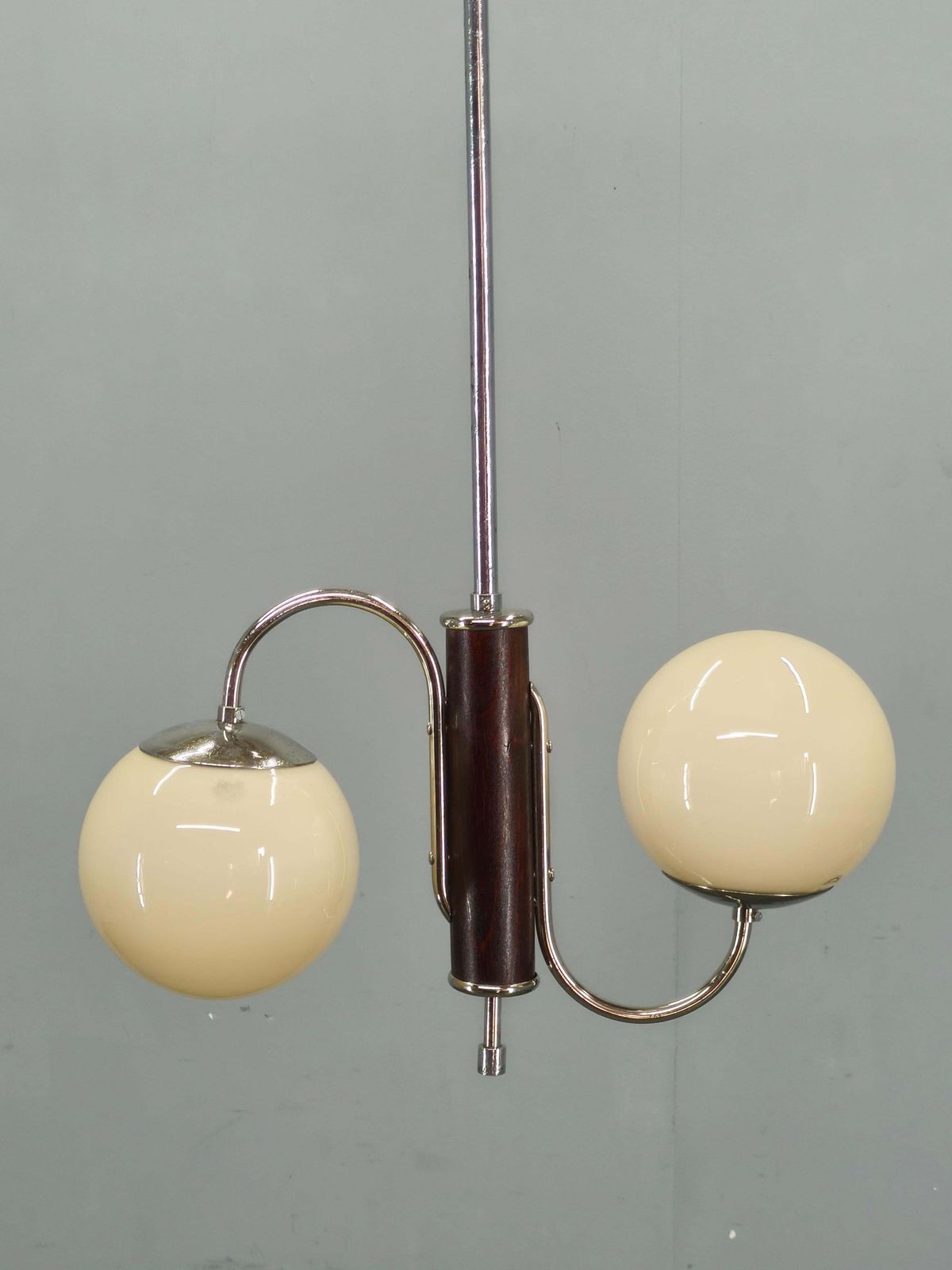 478.0 Czech Art Deco Chrome And Glass Chandelier, 1930s photo