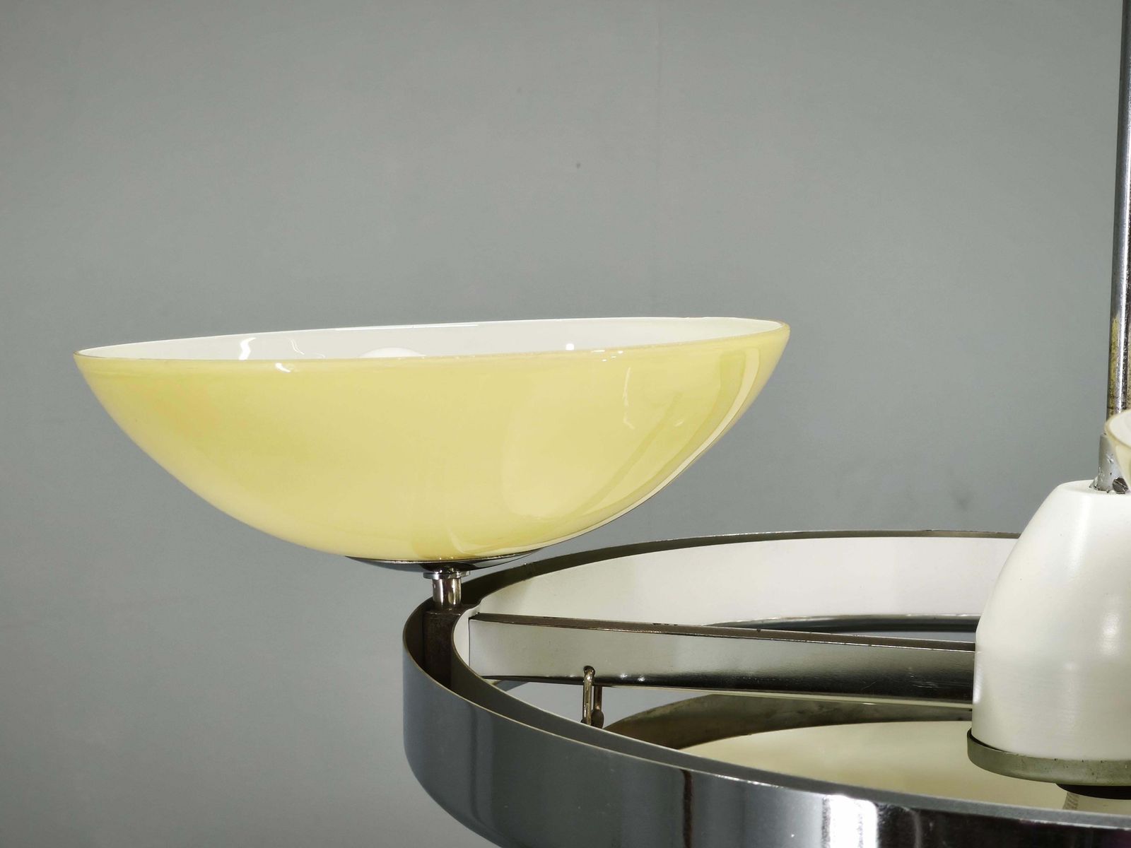 Lighting Czech Art Deco Opaline Glass Chandelier, 1940s photo
