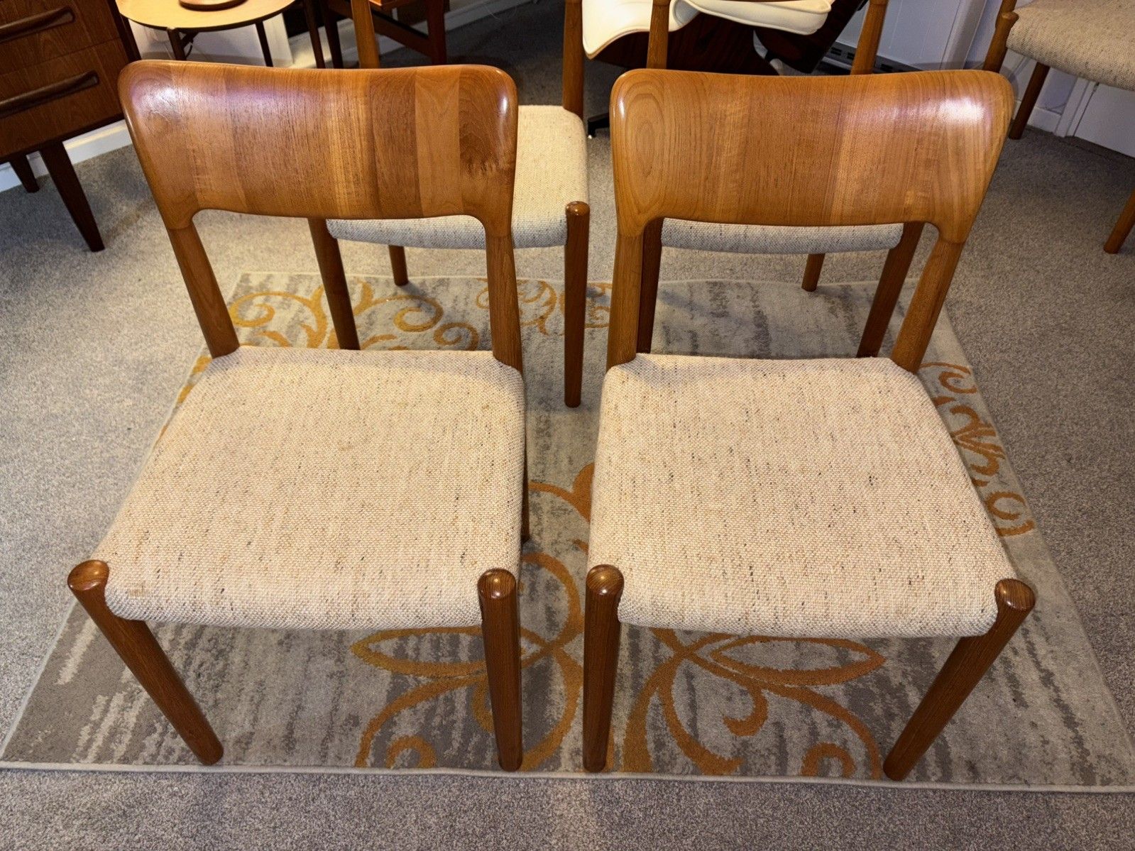 Mcm Danish Set Of 6 Boltinge Stolefabrik Teak Dining Chairs G Plan Era Retro photo vintage