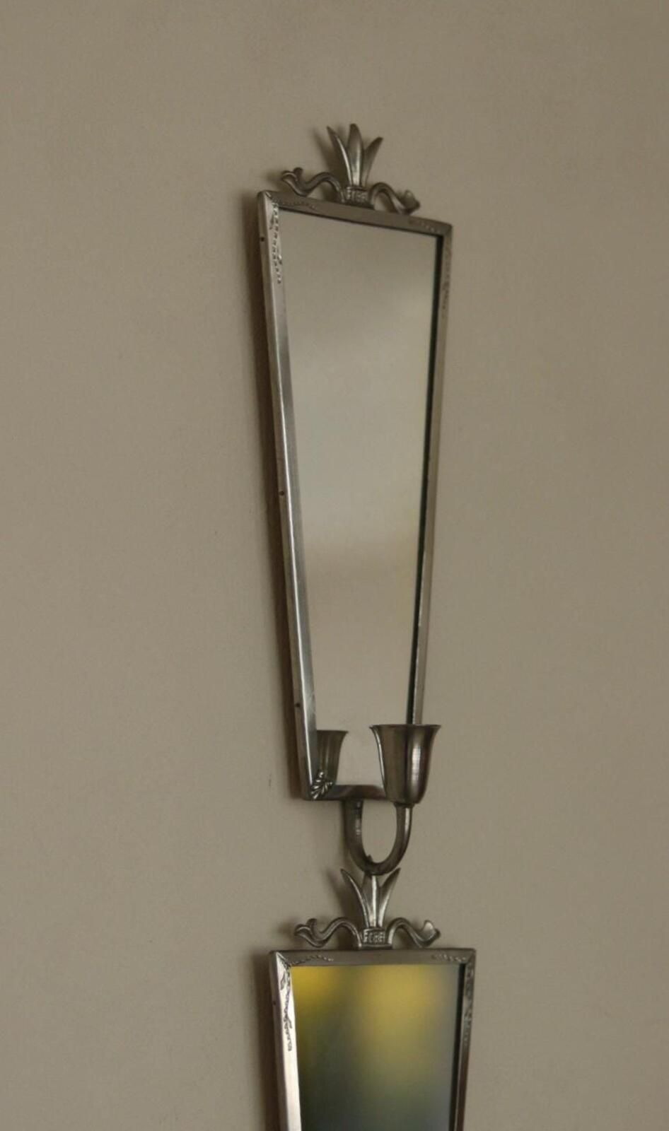 Pair Of Mid Century Swedish Pewter Sconces With Mirror photo 245.0