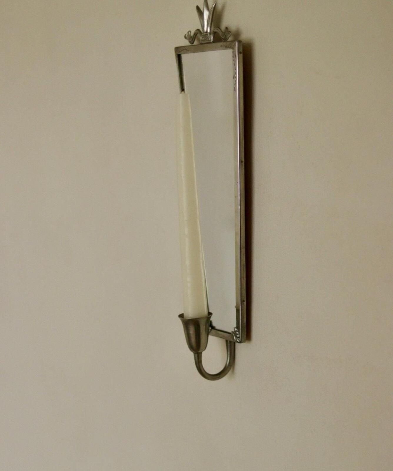 photo vinterior Pair Of Mid Century Swedish Pewter Sconces With Mirror