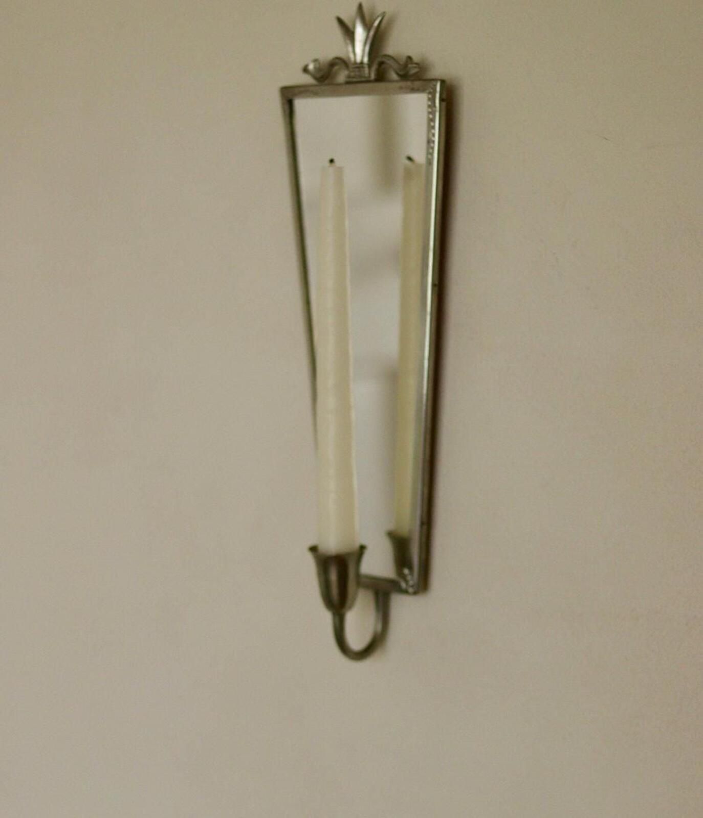photo buy Pair Of Mid Century Swedish Pewter Sconces With Mirror