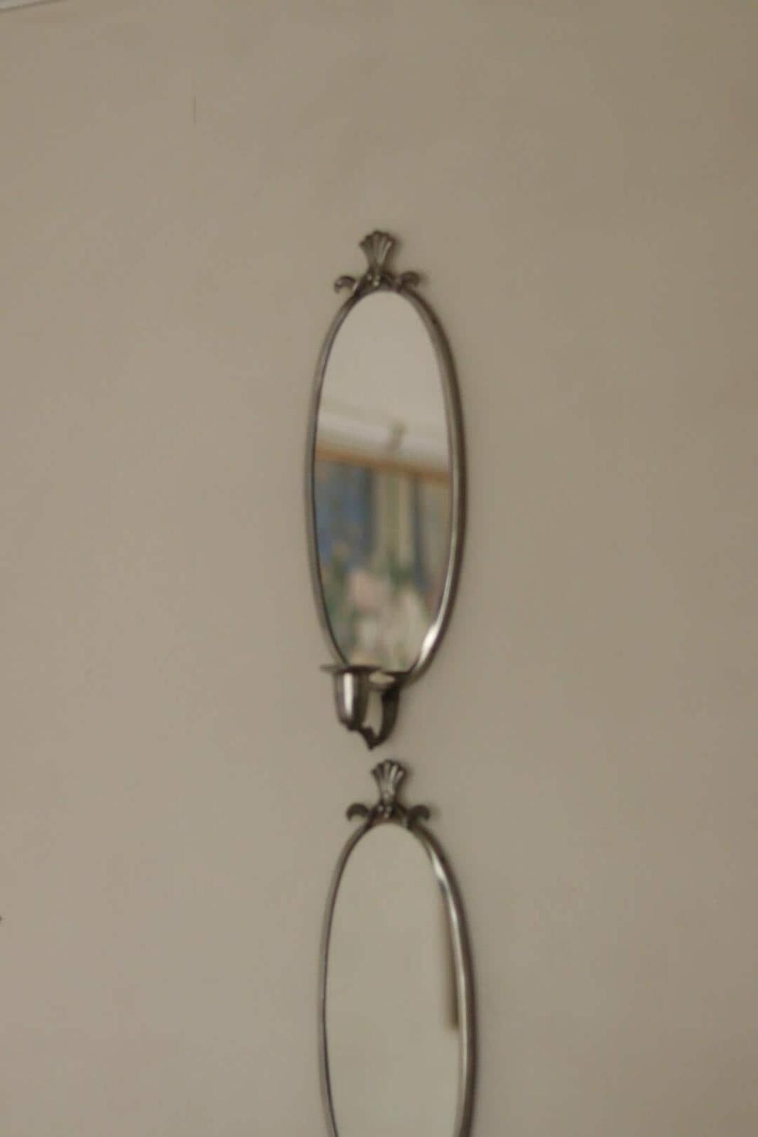 Pair Of Mid Century Swedish Pewter Sconces With Mirror photo for sale