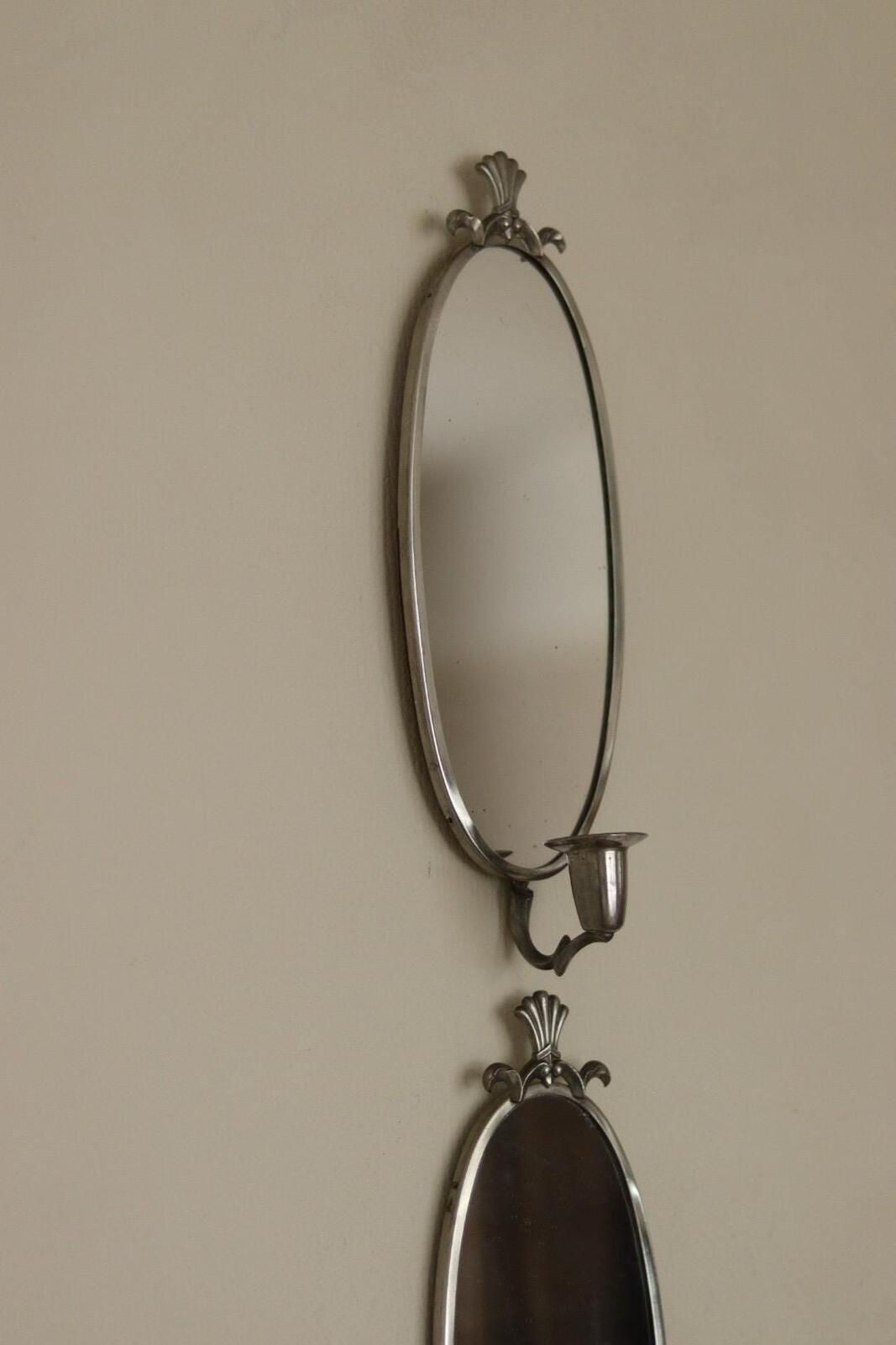 Pair Of Mid Century Swedish Pewter Sconces With Mirror photo 245.0