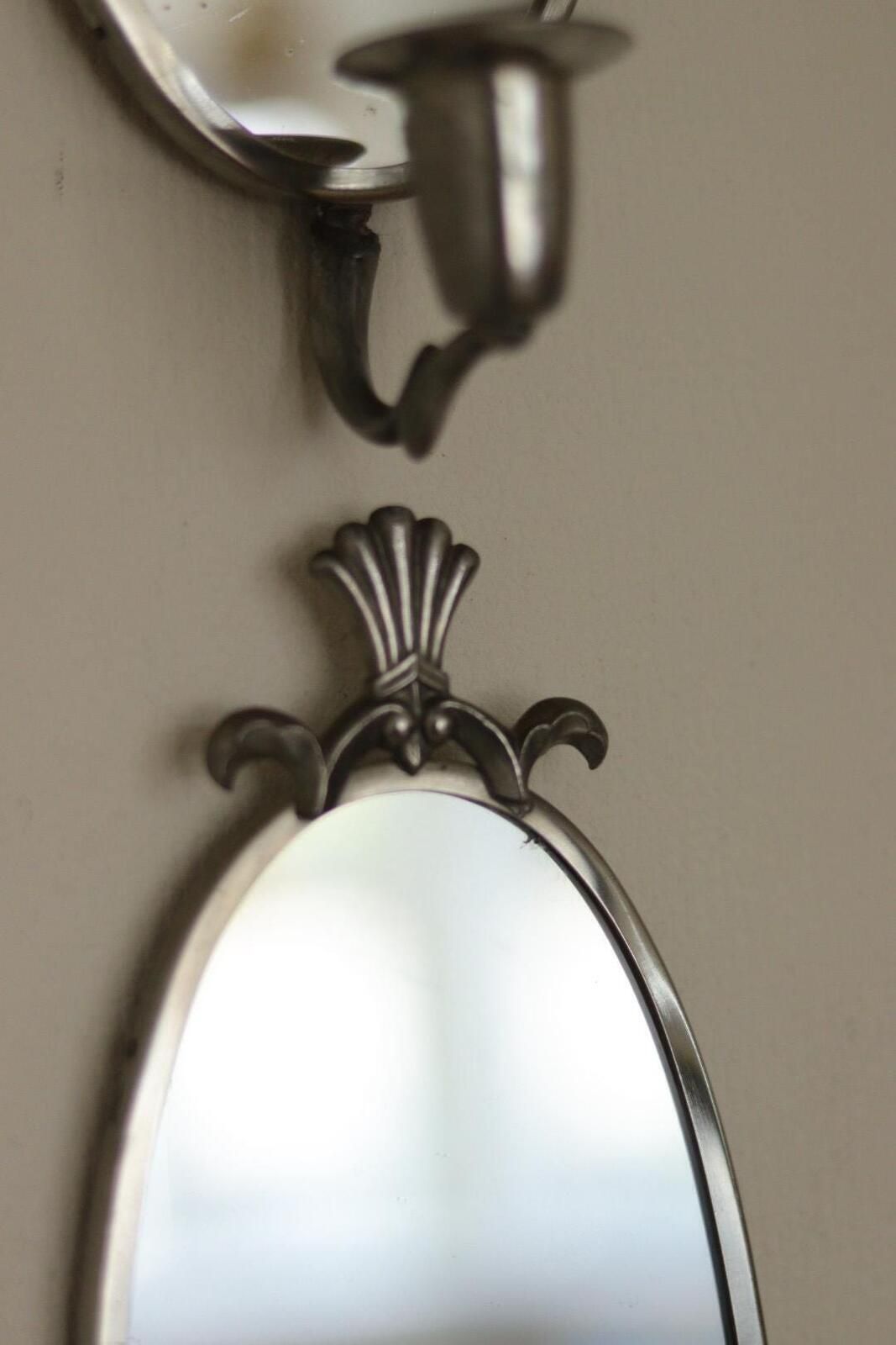 photo furniture Pair Of Mid Century Swedish Pewter Sconces With Mirror