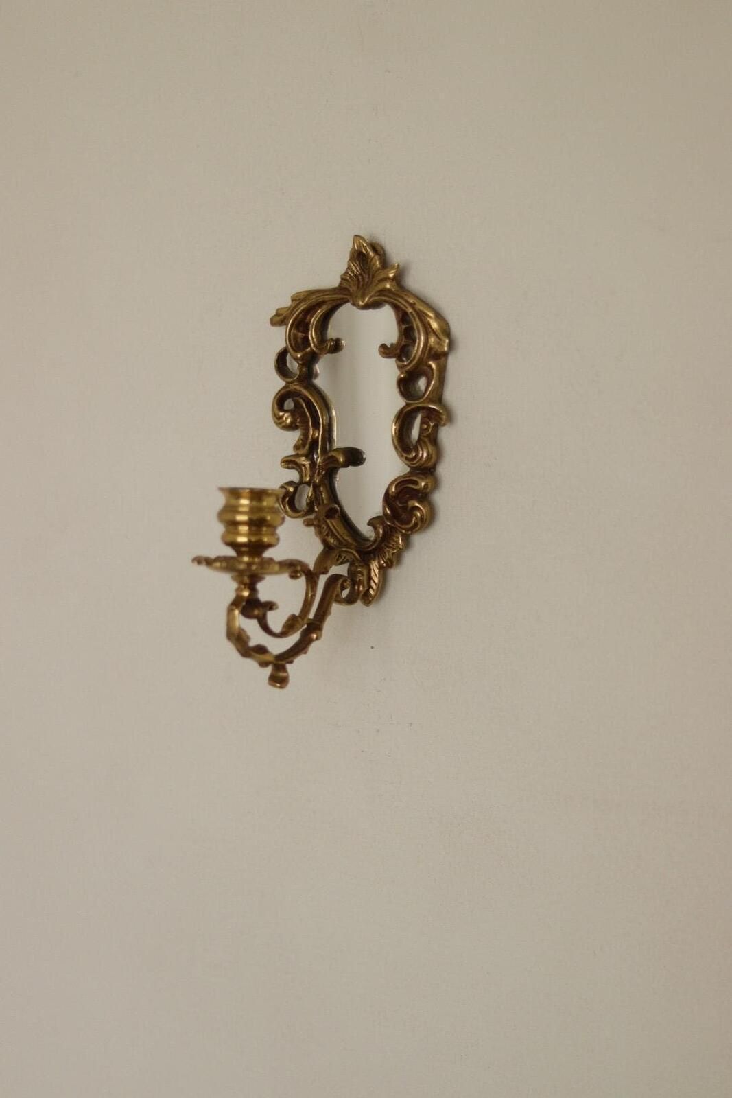 Pair Of Mid Century Swedish Brass Sconces With Mirrors photo for sale