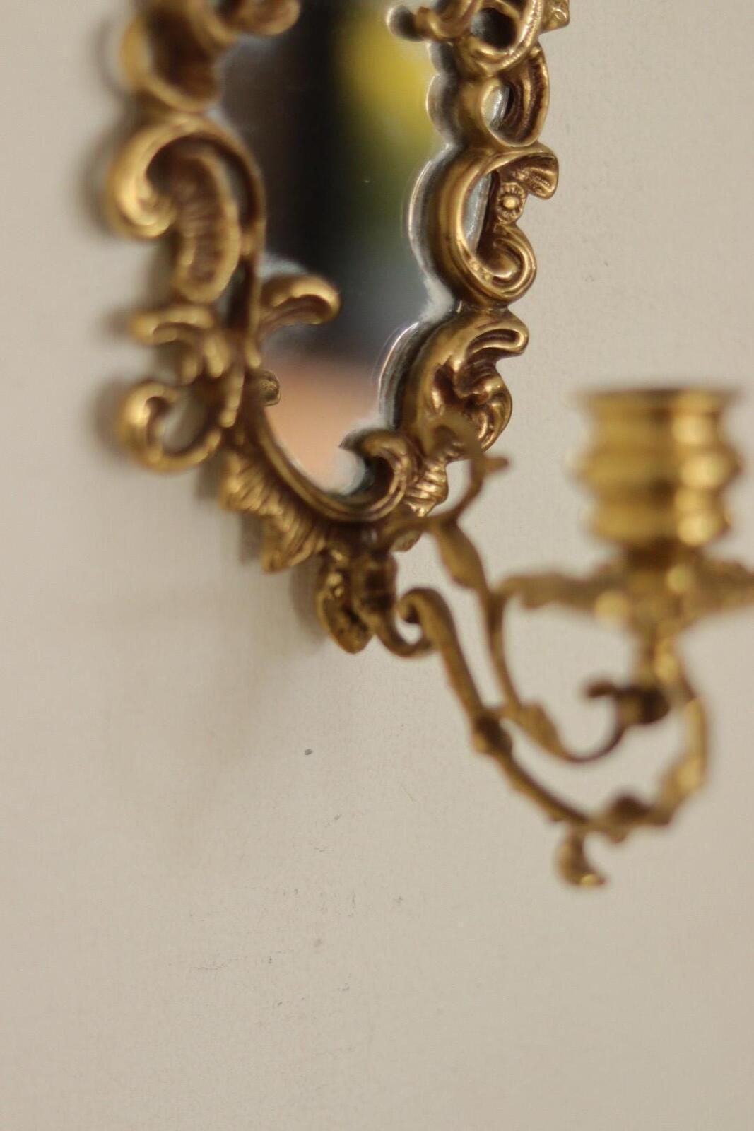 Pair Of Mid Century Swedish Brass Sconces With Mirrors photo vintage