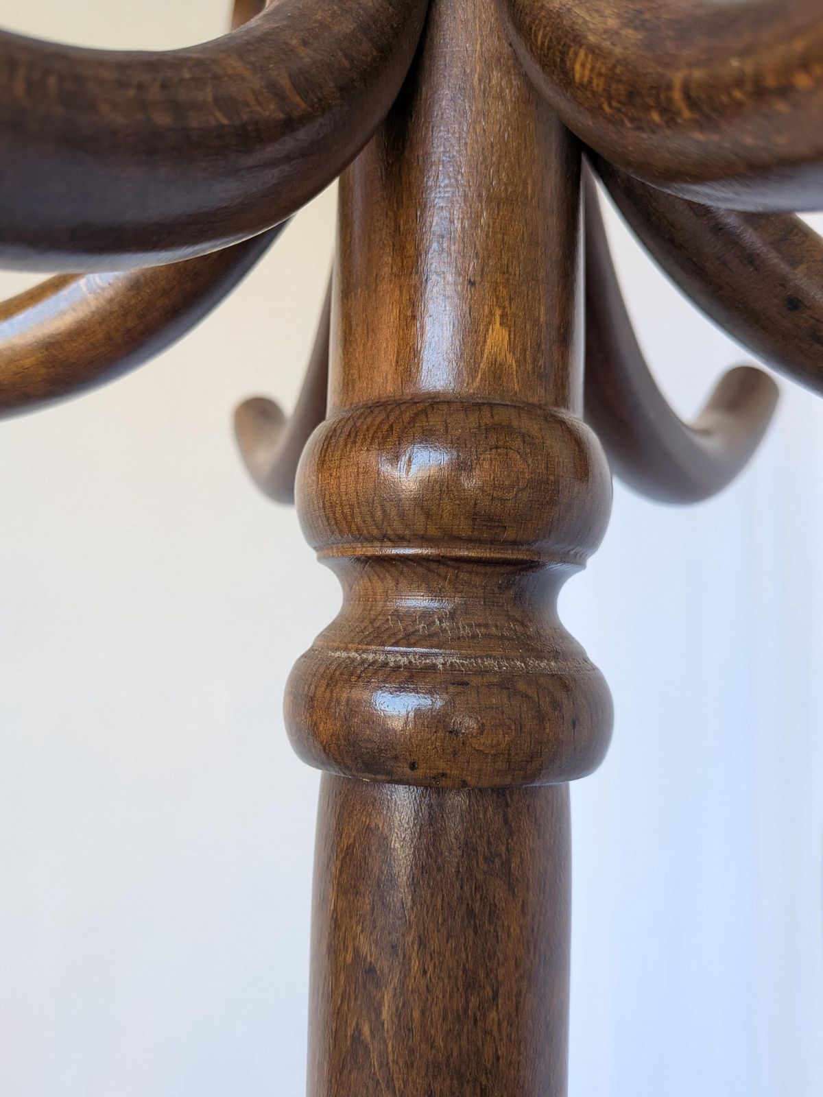 Vintage Bentwood Coat Stand In Thonet Style / Dark Wood Coat Rack With Umbrella Ring photo for sale