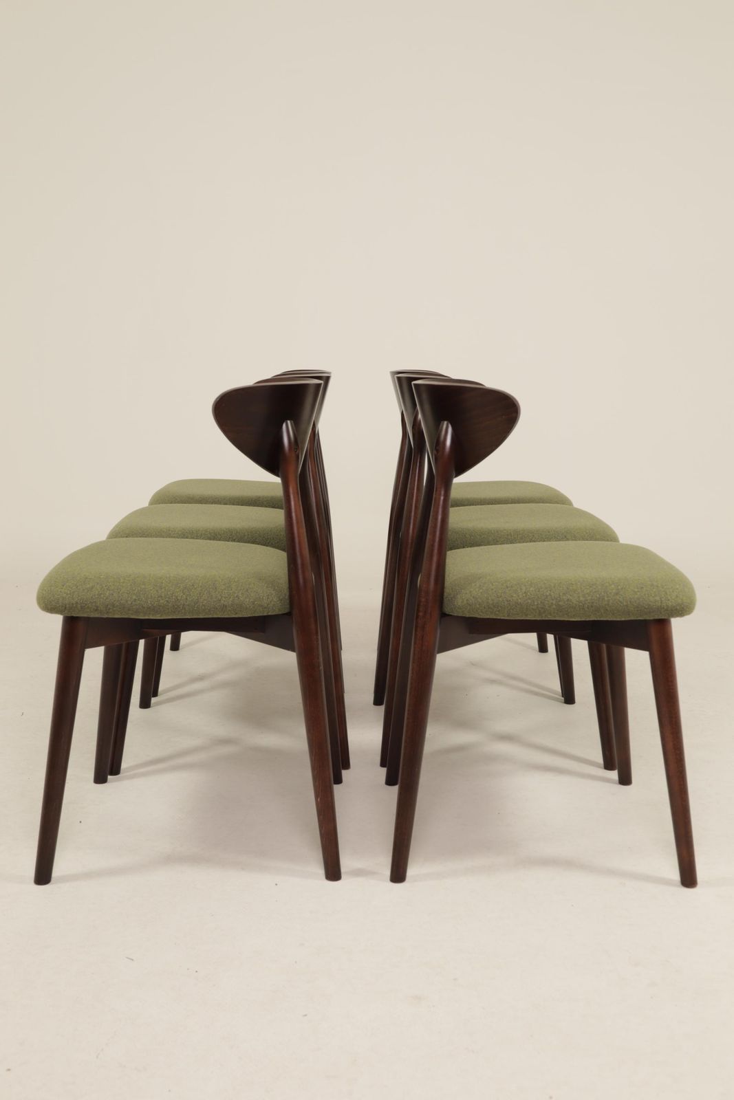 Modern Set Of 6 Dining Chairs, Avocado Green Farbic And Dark Walnut Beech Wood photo buy