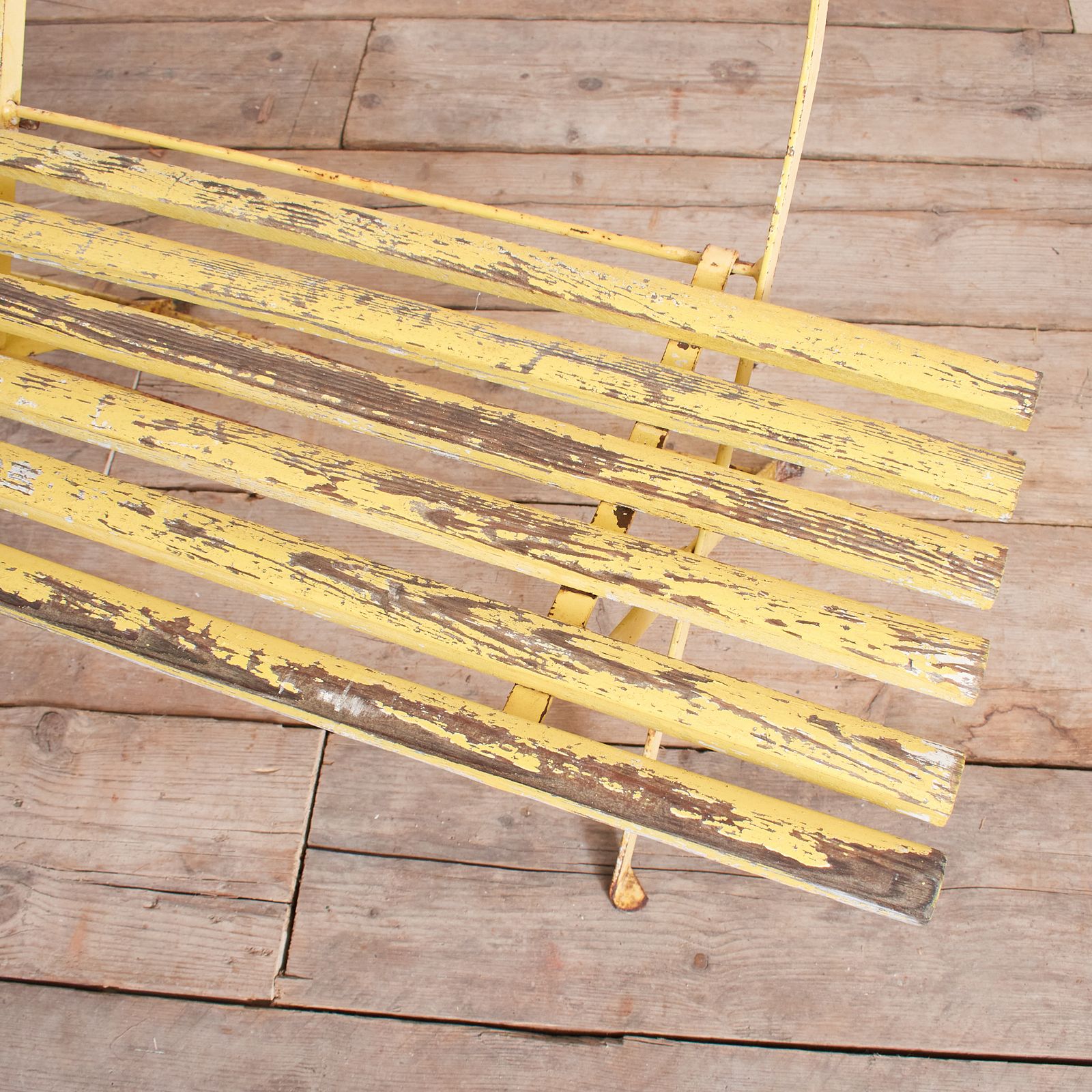 Antique French Folding Yellow Wooden Garden Bench photo for sale