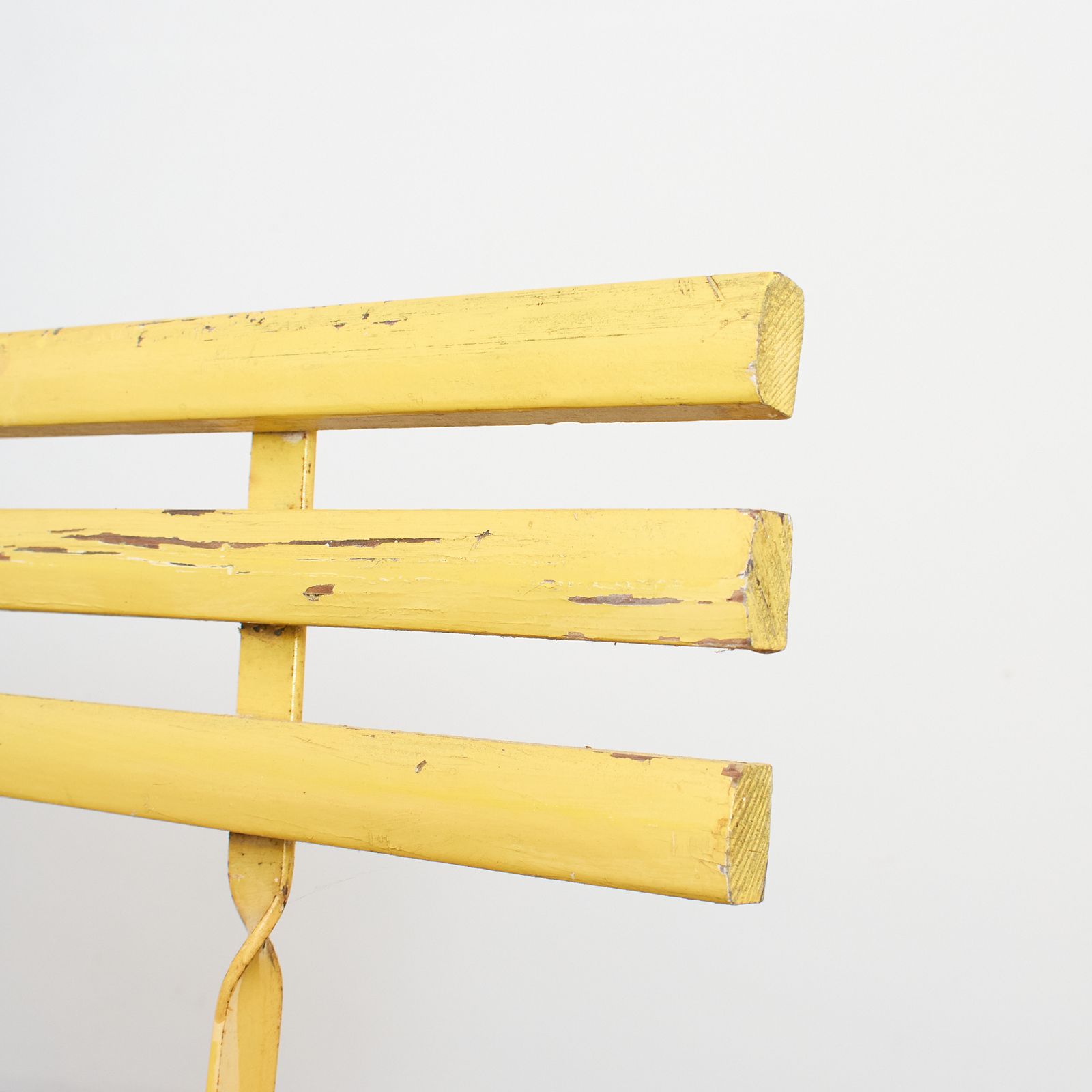 Antique French Folding Yellow Wooden Garden Bench photo Garden Furniture