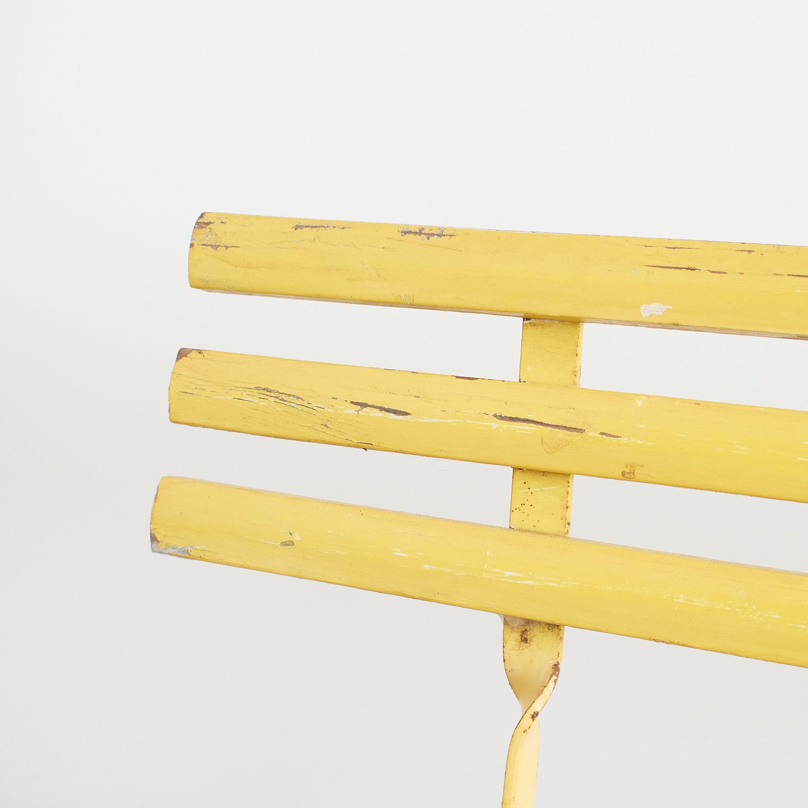 Antique French Folding Yellow Wooden Garden Bench photo buy