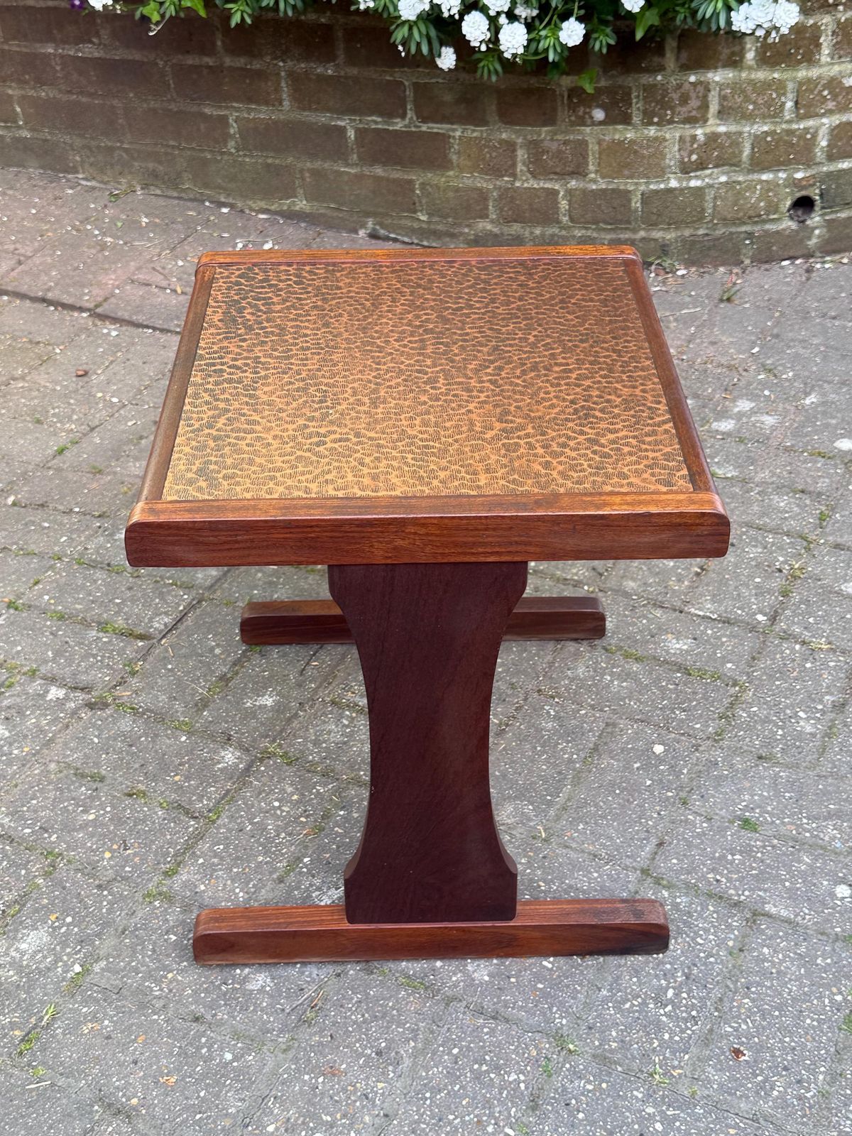 Vintage Mid Century Hammered Copper Top Side Table Retro Occasional Table, G Plan Style S photo Furniture