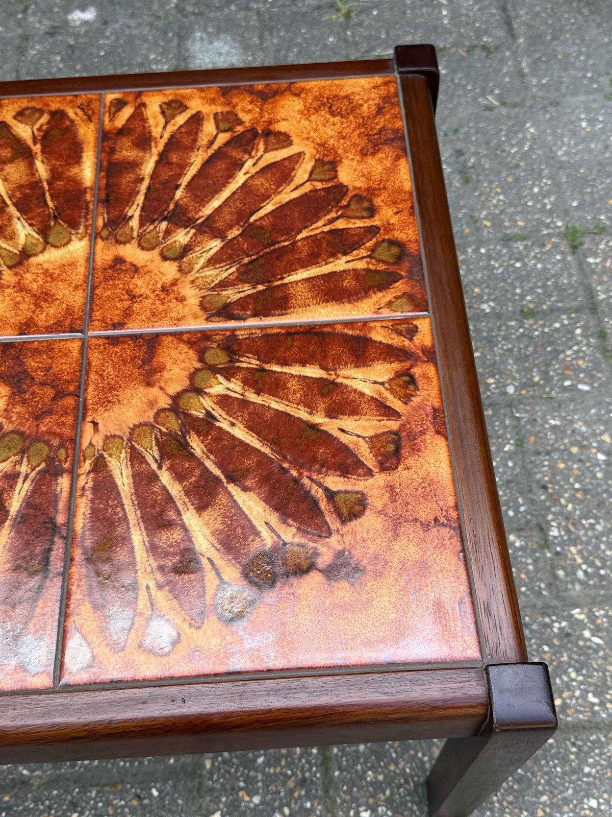 Vintage 1980s Tile Top Coffee Table Mid Century Style Ceramic (Stamped 1981) S photo buy