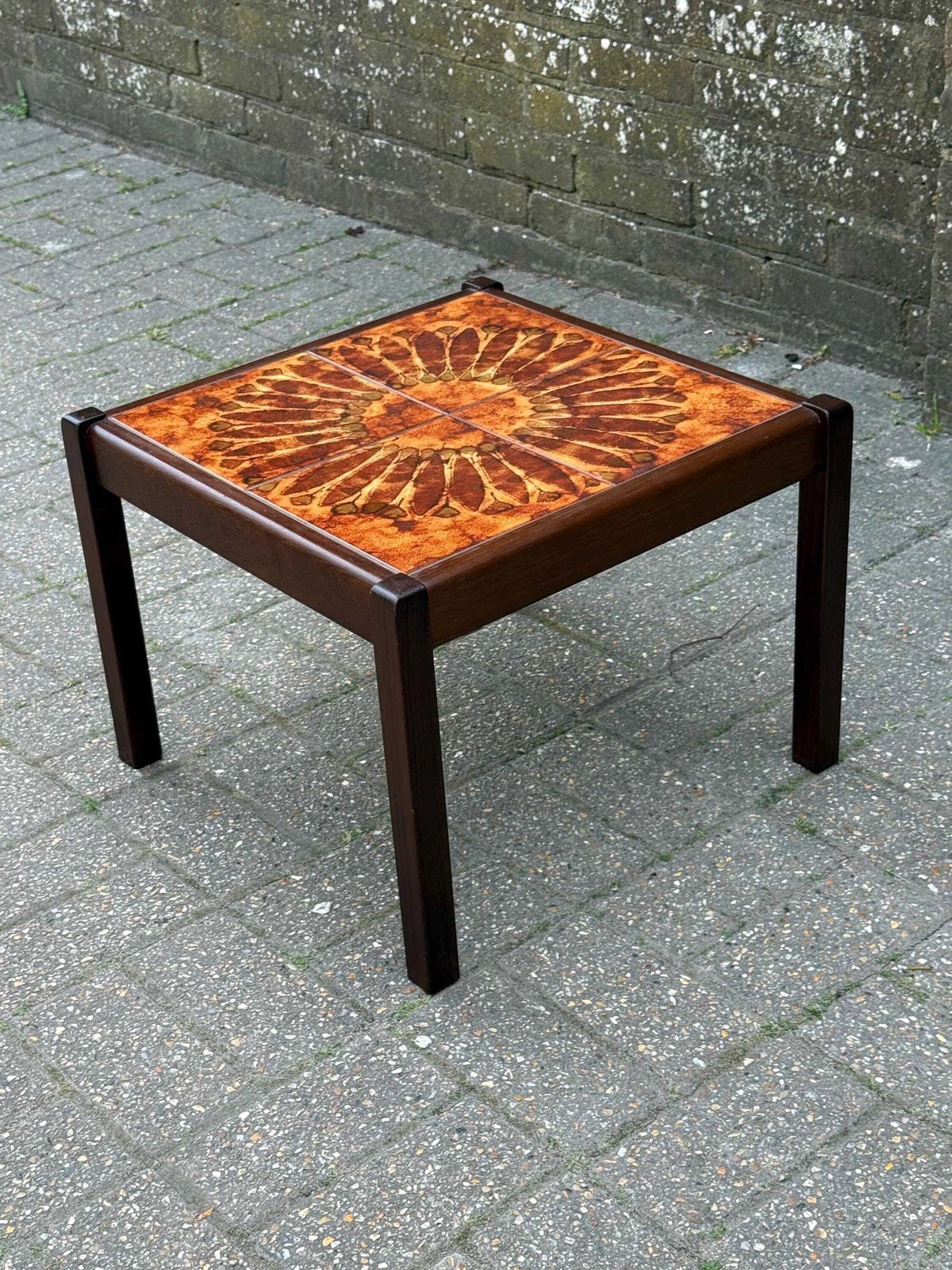 Vintage 1980s Tile Top Coffee Table Mid Century Style Ceramic (Stamped 1981) S photo vintage