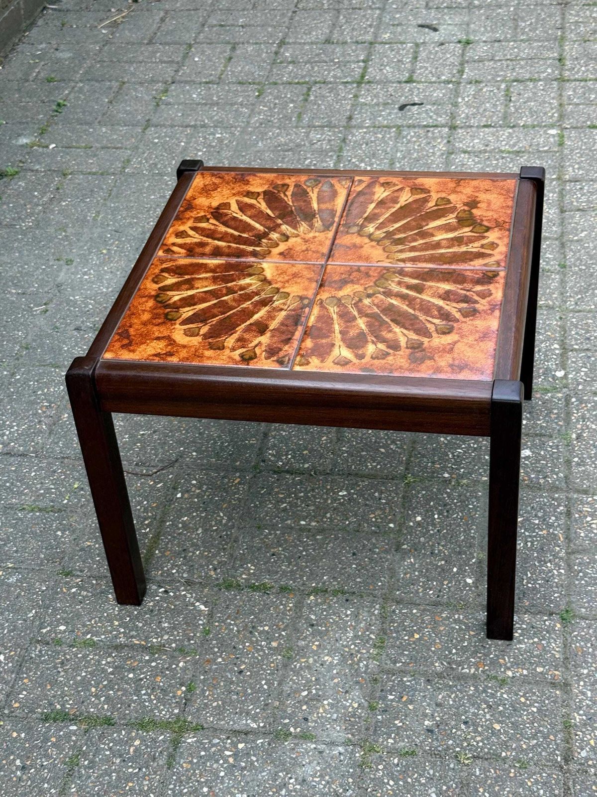 photo for sale Vintage 1980s Tile Top Coffee Table Mid Century Style Ceramic (Stamped 1981) S