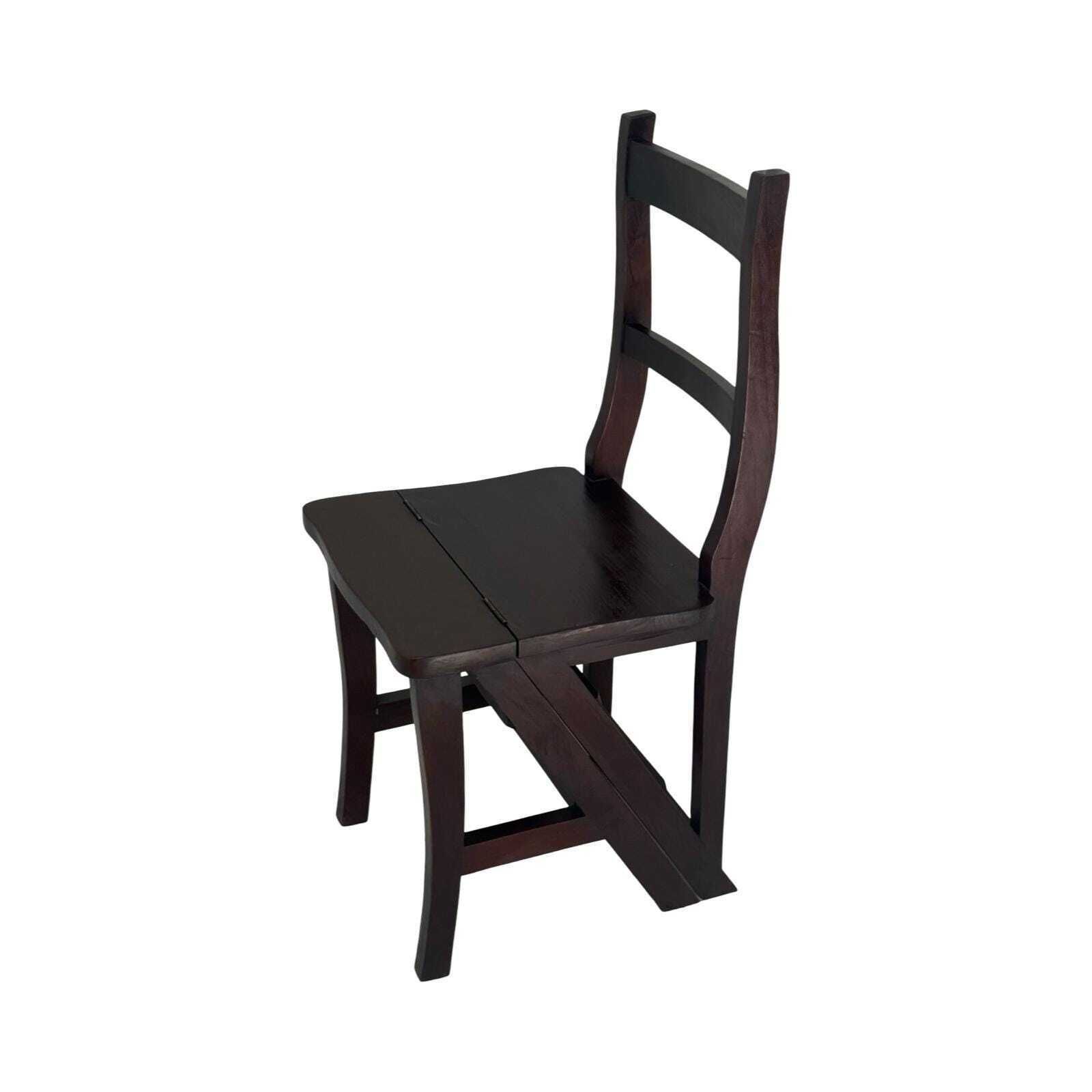 Antique Library Stairs / Collapsible Chair   French Hardwood   Invented By Benjamin Franklin (Franklin Chair)! photo for sale