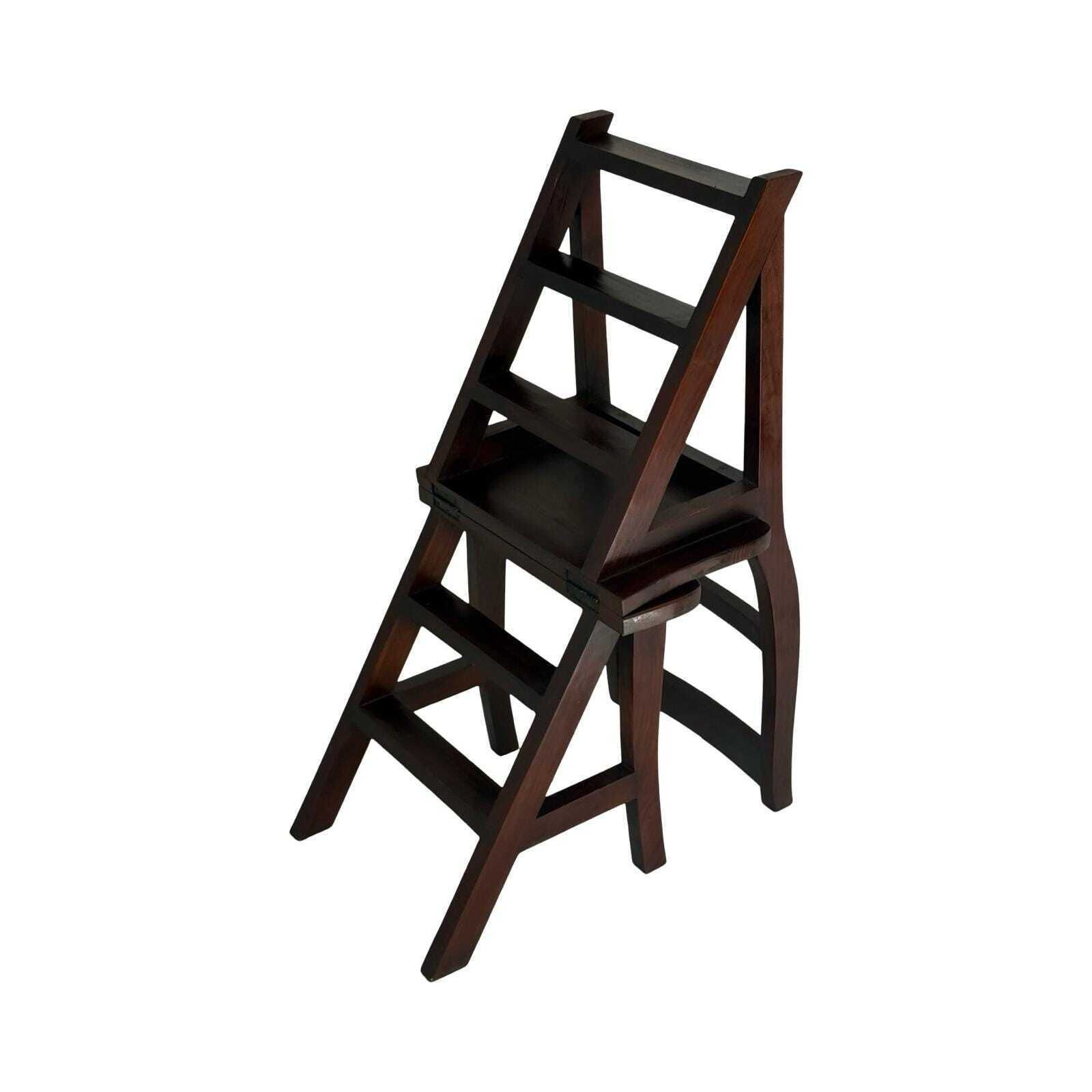 Antique Library Stairs / Collapsible Chair   French Hardwood   Invented By Benjamin Franklin (Franklin Chair)! photo Furniture