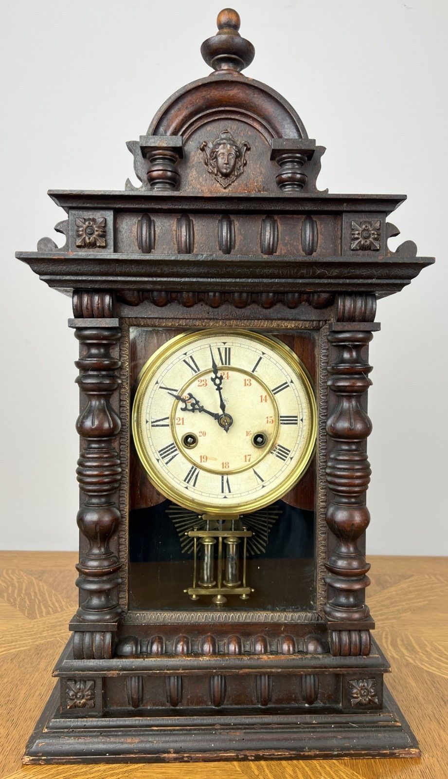 Clock Vintage Junghans Wooden Mantel Clock Glass Door Table Clock Lot 6055