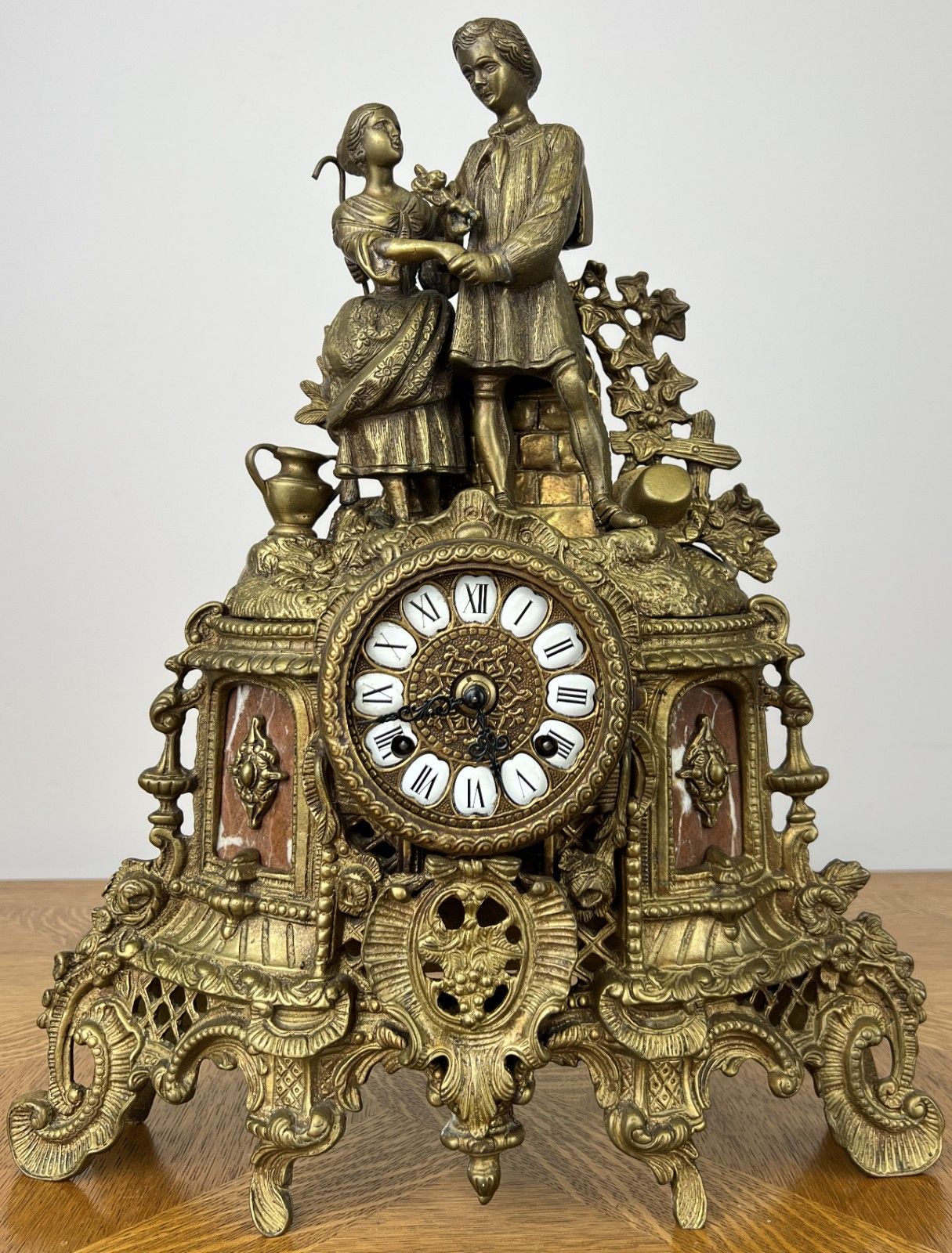 Clock Vintage Brass Figurine Mantel Clock Ornate Decorative Table Clock Lot 6054 photo furniture