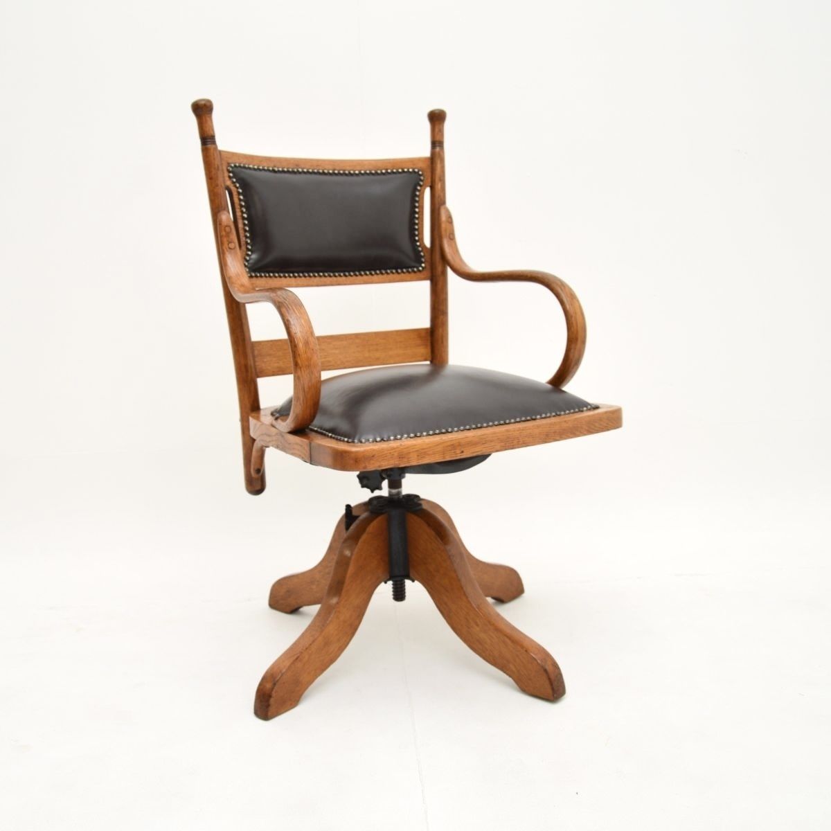 Antique Victorian Bentwood And Leather Swivel Desk Chair