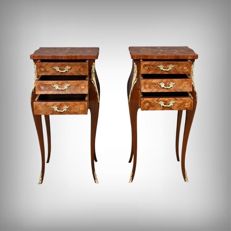Pair Of Marquetry Bedside Tables, Louis XV Style – Mid 20th Century photo furniture