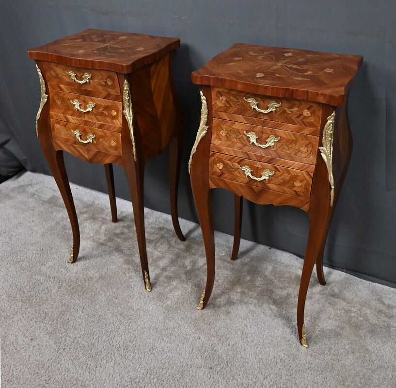 Pair Of Marquetry Bedside Tables, Louis XV Style – Mid 20th Century photo Furniture