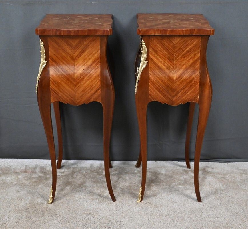 photo buy Pair Of Marquetry Bedside Tables, Louis XV Style – Mid 20th Century