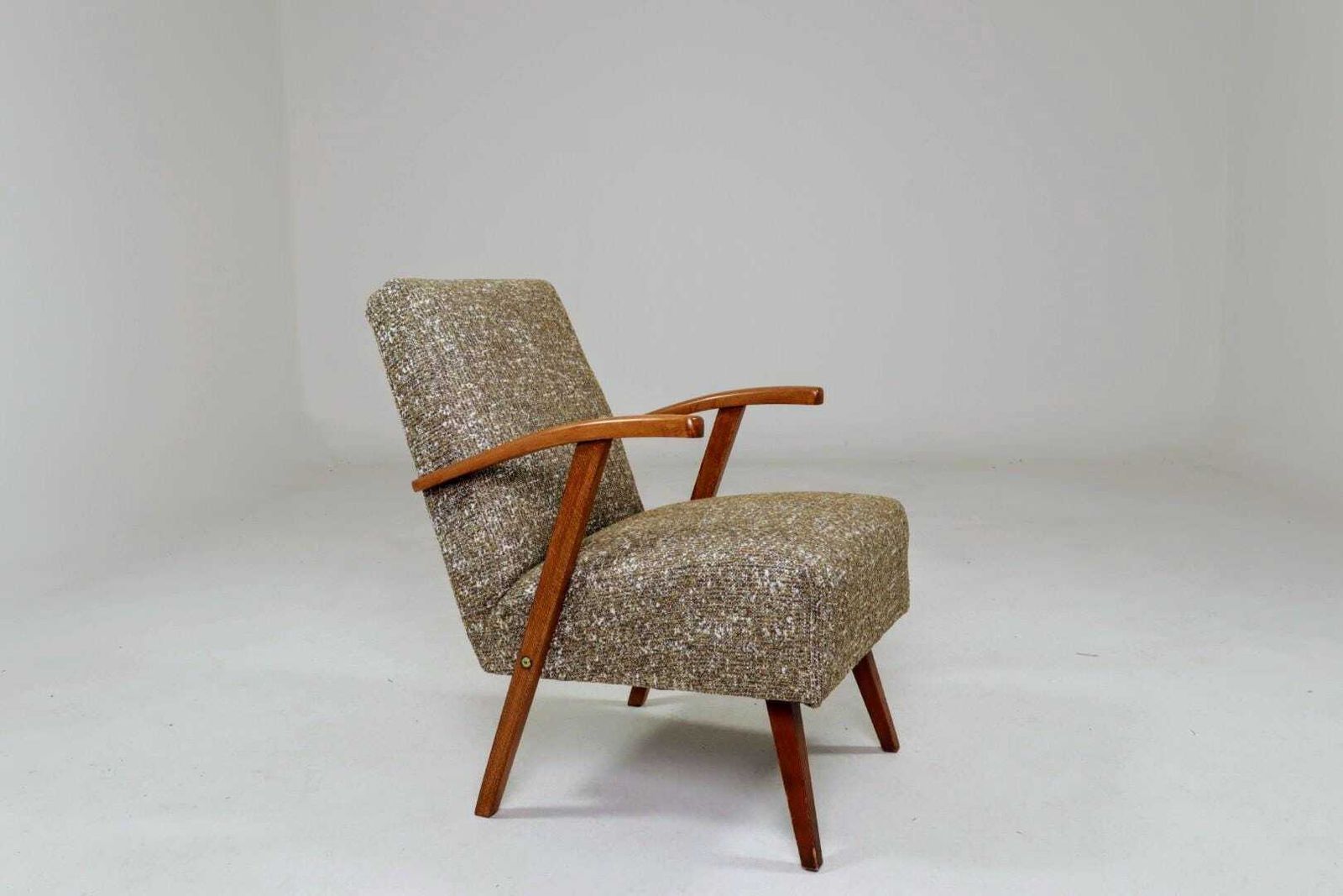 Vintage Lounge Chair Green Pattern Upholstery Refurbished, 1970s.
