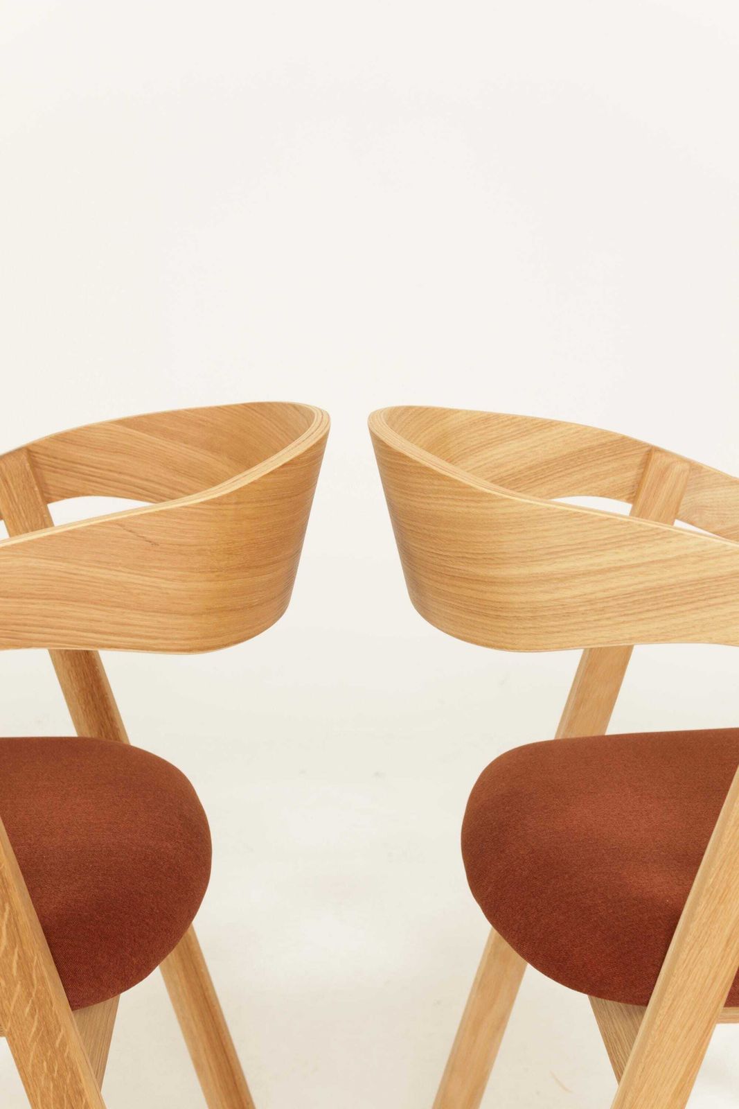 Set van 6 eiken stoelen – Naturel eiken & terracotta bekleding, mid-century modern design photo buy