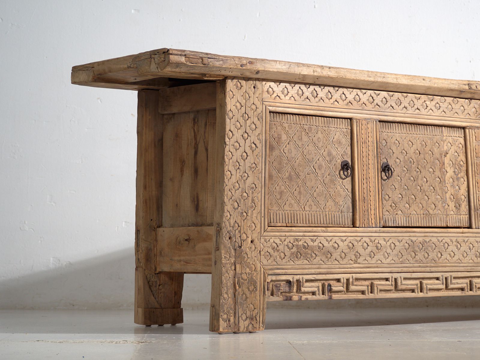 Antique Carved Low Sideboard In Pine Wood  China Circa 1900 photo for sale