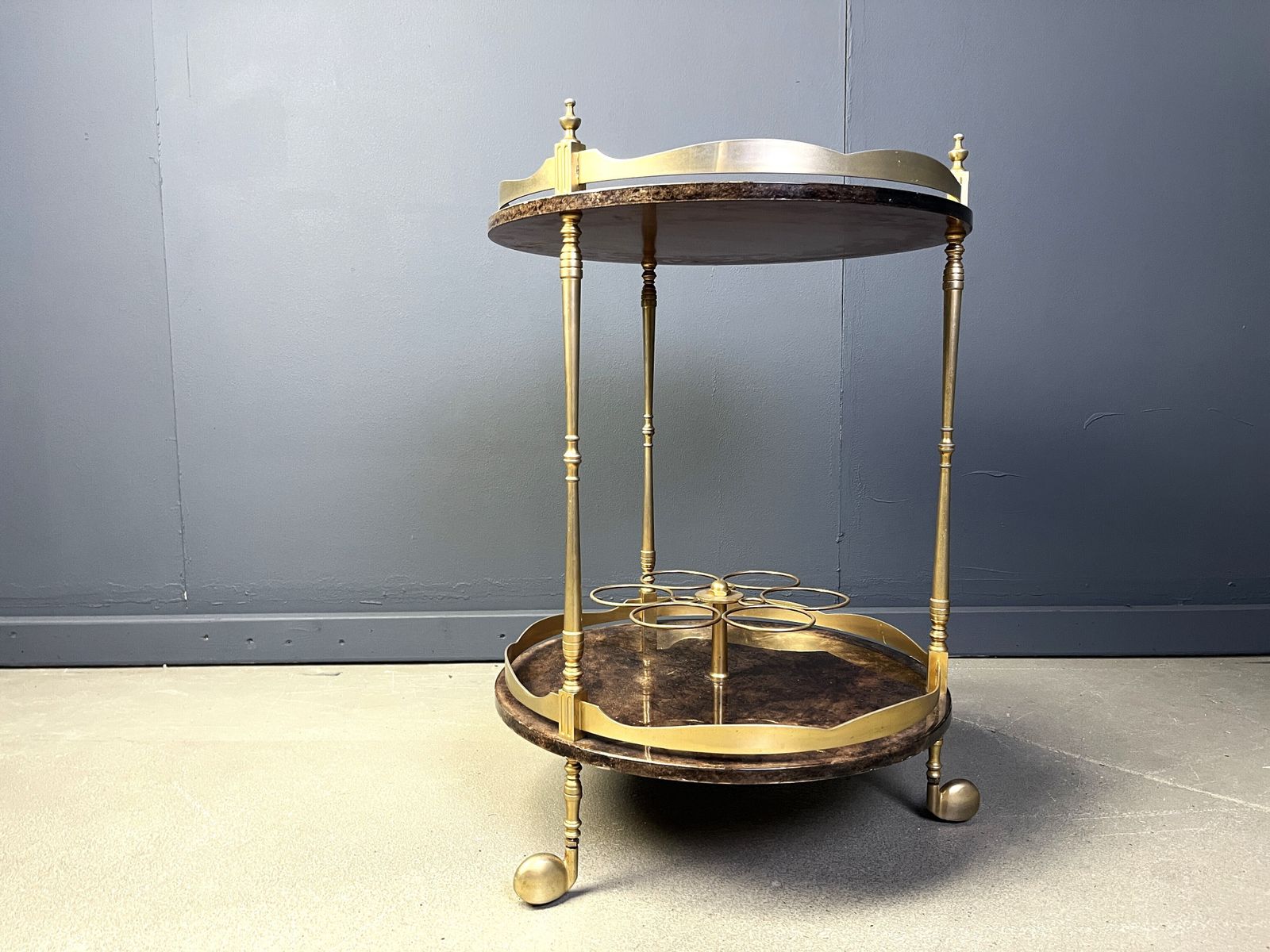 Italian Lacquered Goatskin / Parchment Serving Bar Cart By Aldo Tura, 1960s photo vintage