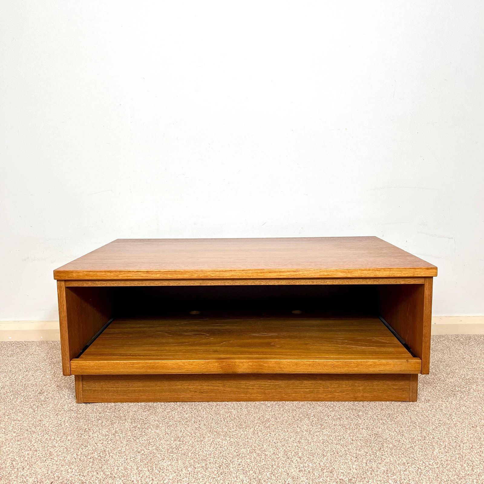 Mid Century Teak Media Unit , Tv Stand With Sliding Shelf photo furniture