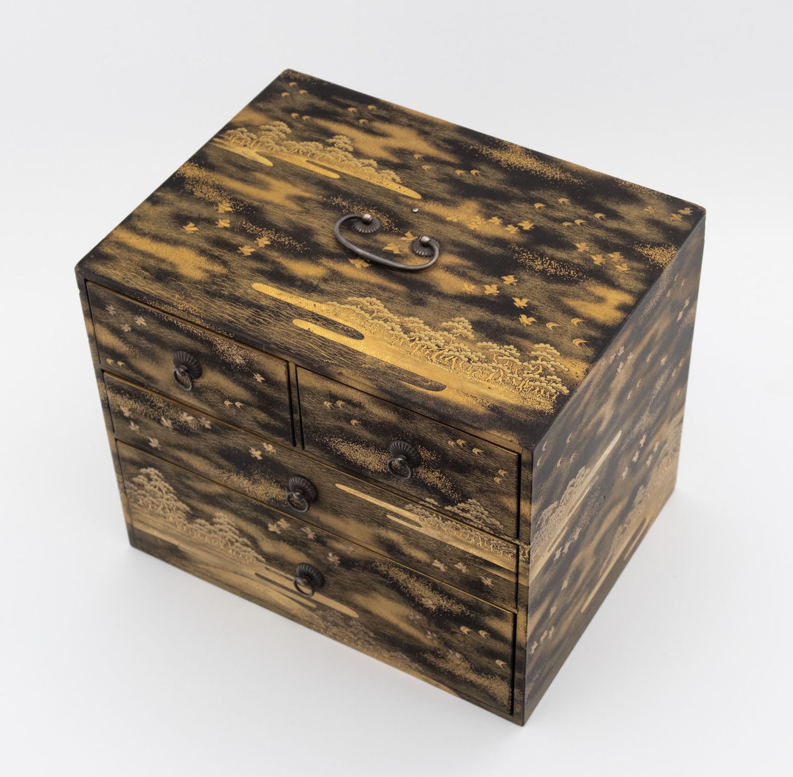 Japanese Shōwa Lacquered Gold Maki‑E Calligraphy Chest photo Home Decor