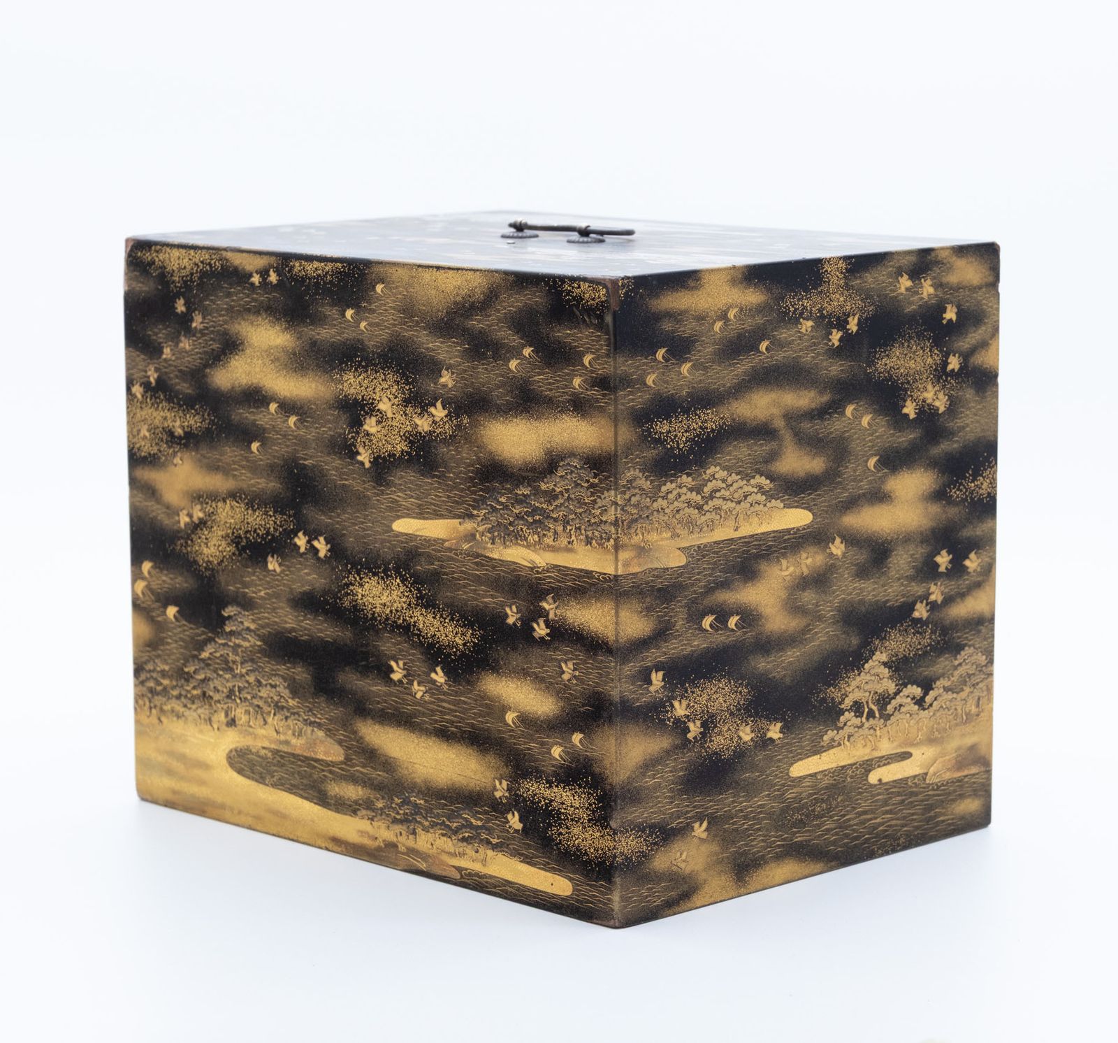 Japanese Shōwa Lacquered Gold Maki‑E Calligraphy Chest photo vintage