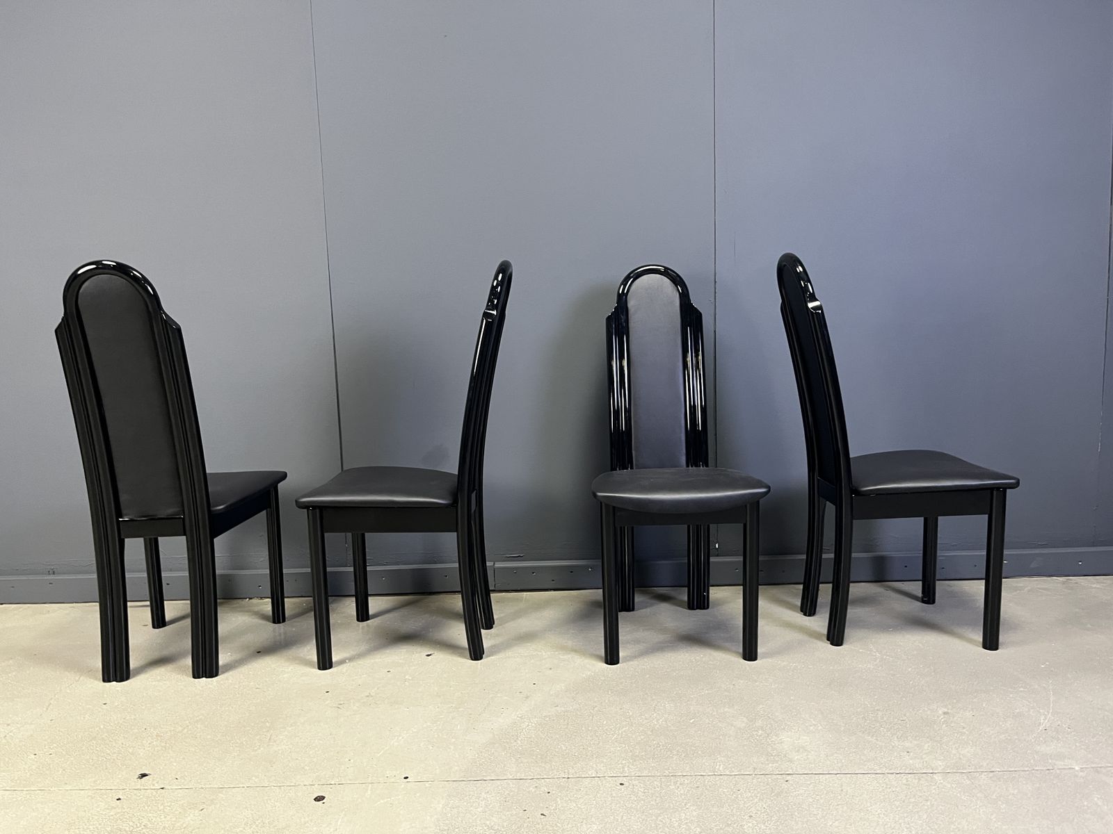 Postmodern Lacquered Wood Italian Dining Chairs, 1980s