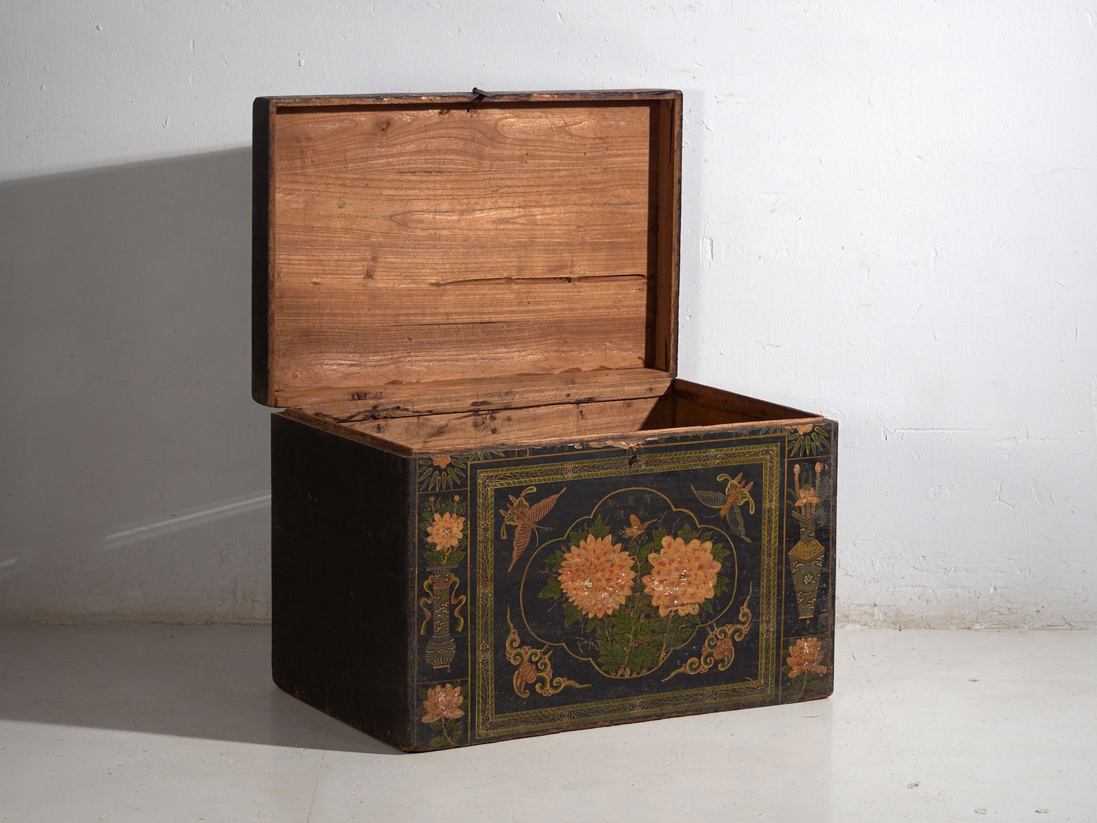 Antique Painted Chinese Trunk In Pine Wood  China Circa 1900 photo Furniture