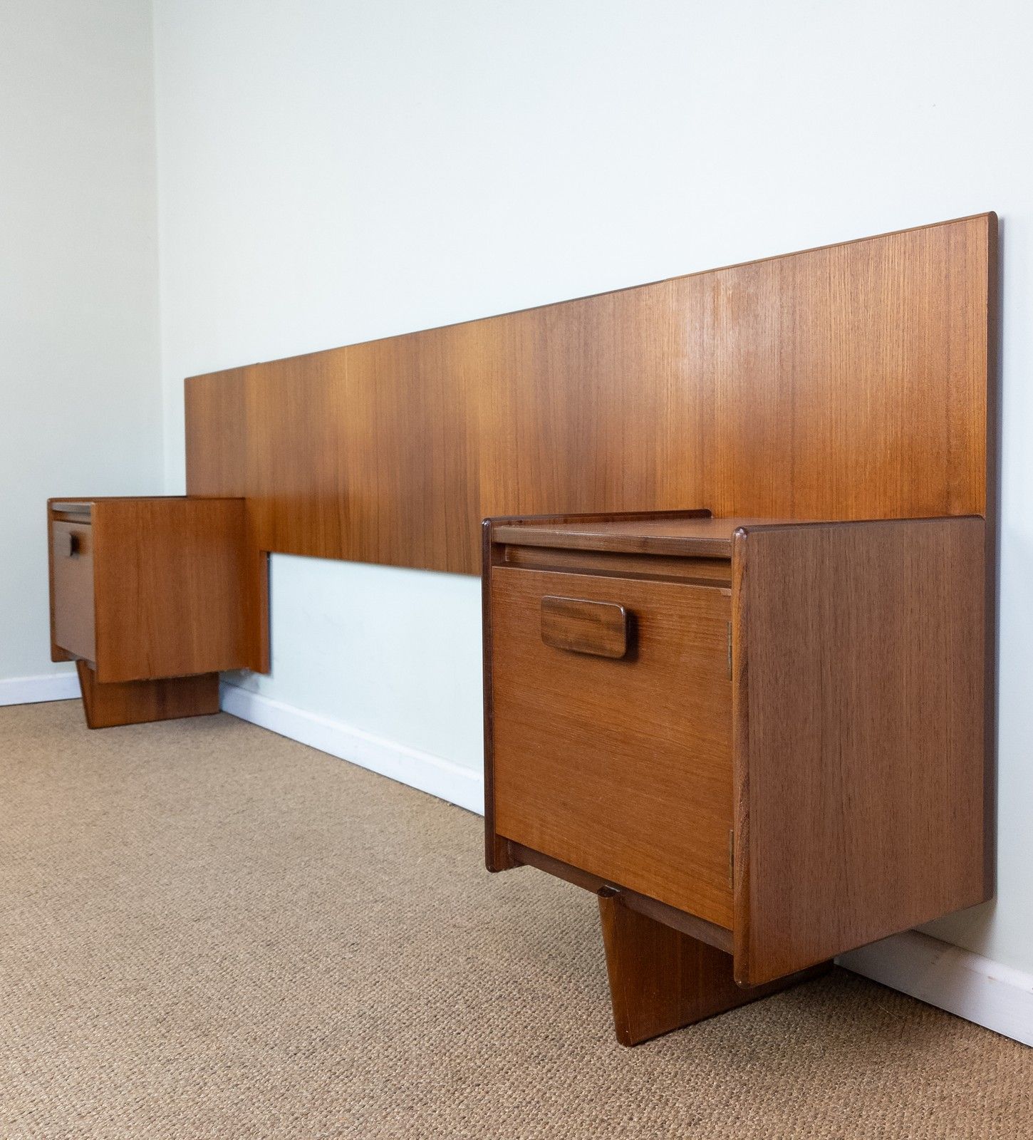 Vintage Mid Century White Newton Teak King Size Headboard With Bedside Cabinets photo Furniture