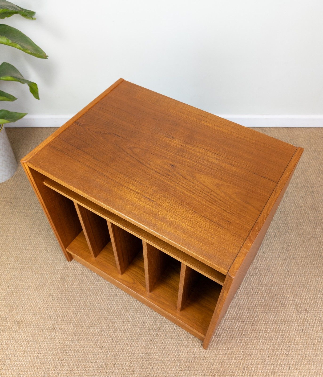 Vintage Mid Century Danish Teak Record Cabinet Shelves Small Sideboard photo buy
