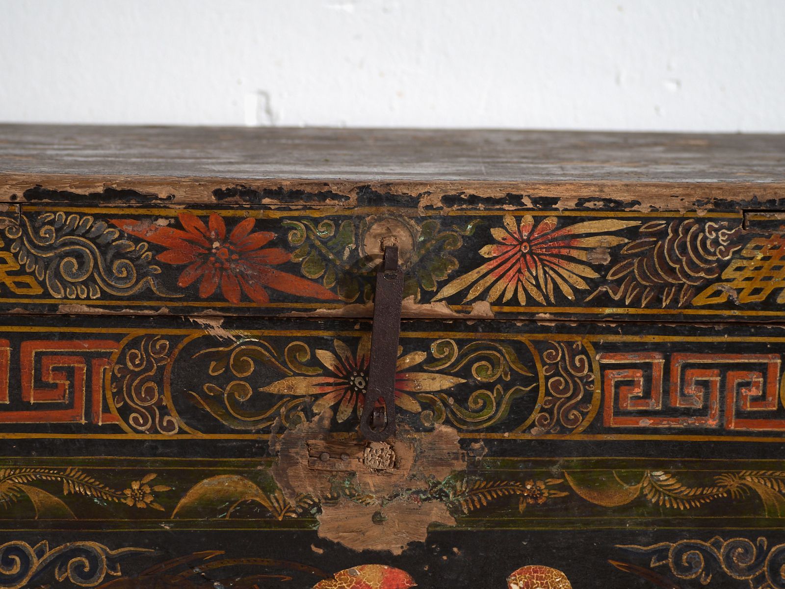 Antique Painted Chinese Trunk In Pine Wood  China Circa 1900 photo vintage