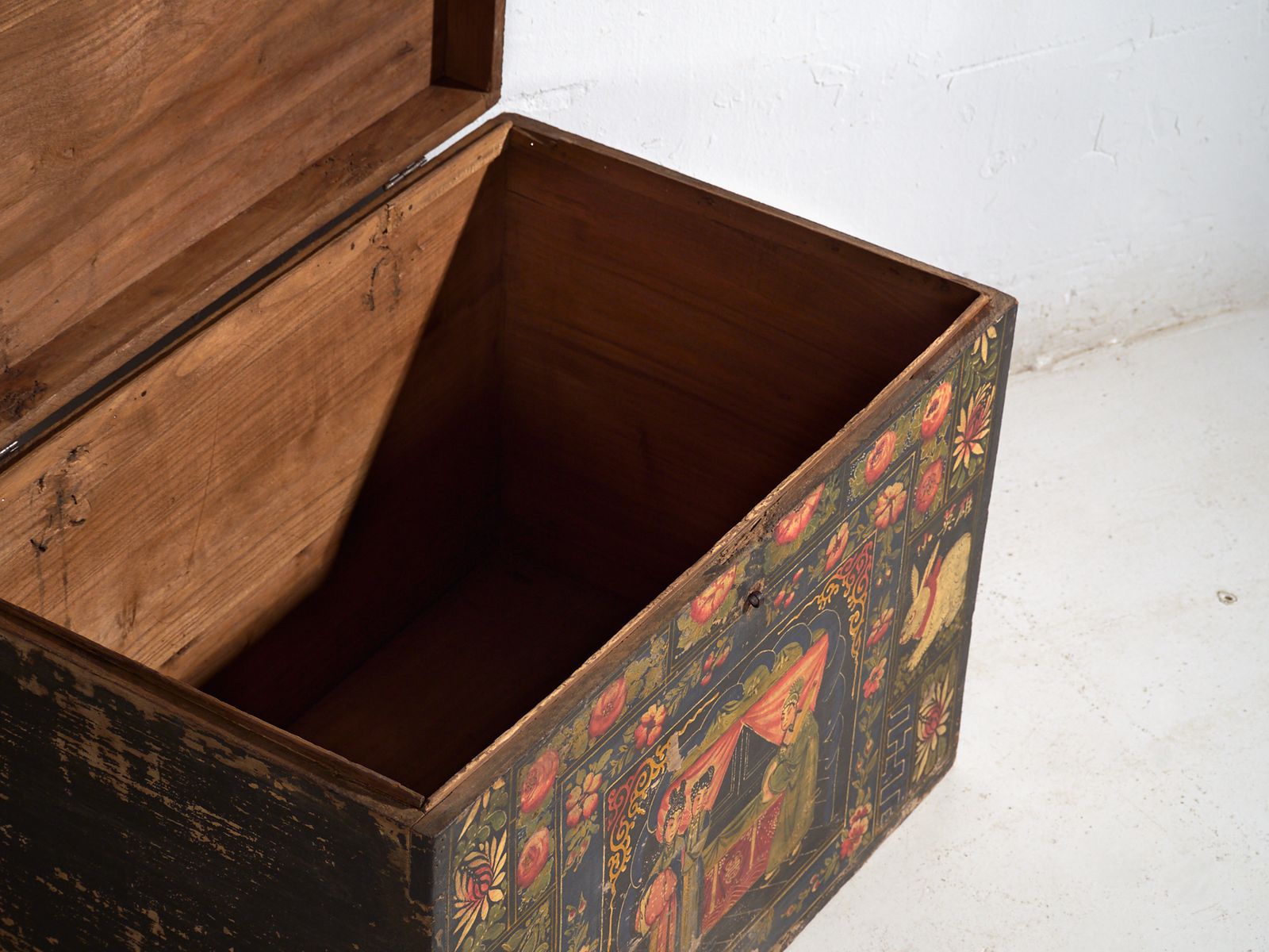 Antique Painted Chinese Trunk In Pine Wood  China Circa 1900 photo Furniture