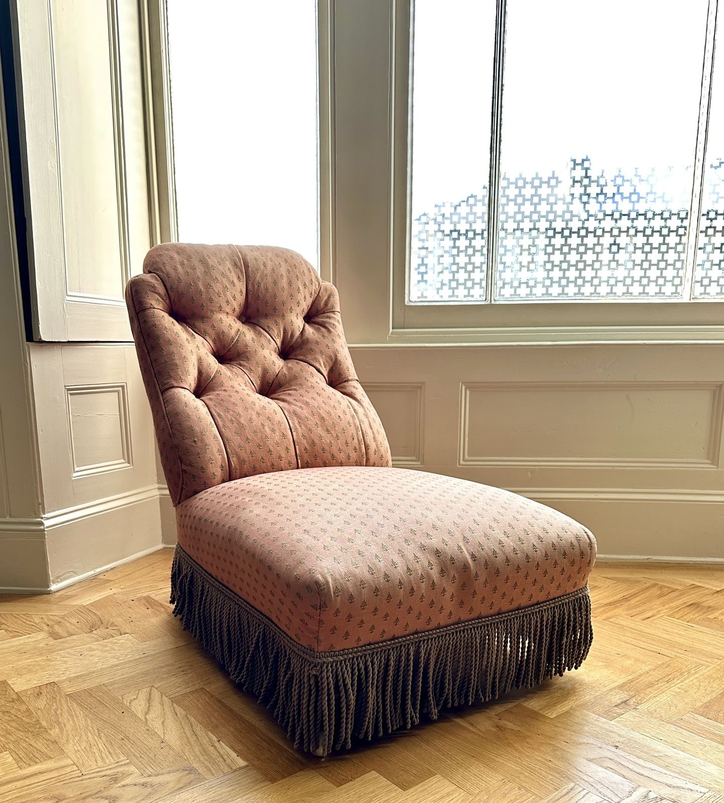 Antique Slipper Chair With Fringe