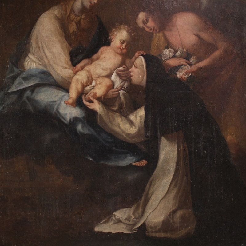 Antique Painting Adoration Of Saint Rose Of Lima With Madonna And Child From The 18th Century photo buy