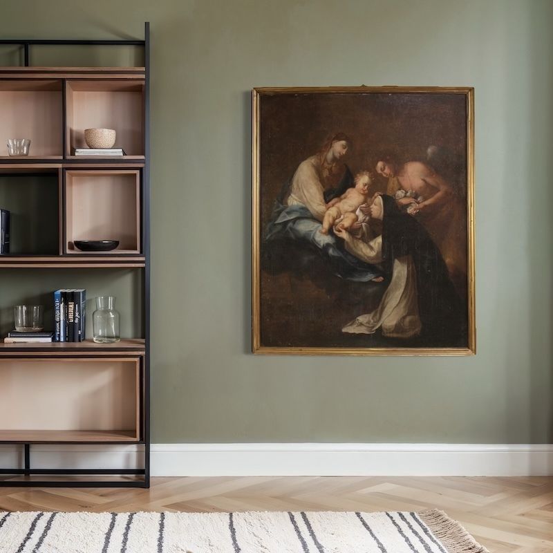 photo for sale Antique Painting Adoration Of Saint Rose Of Lima With Madonna And Child From The 18th Century